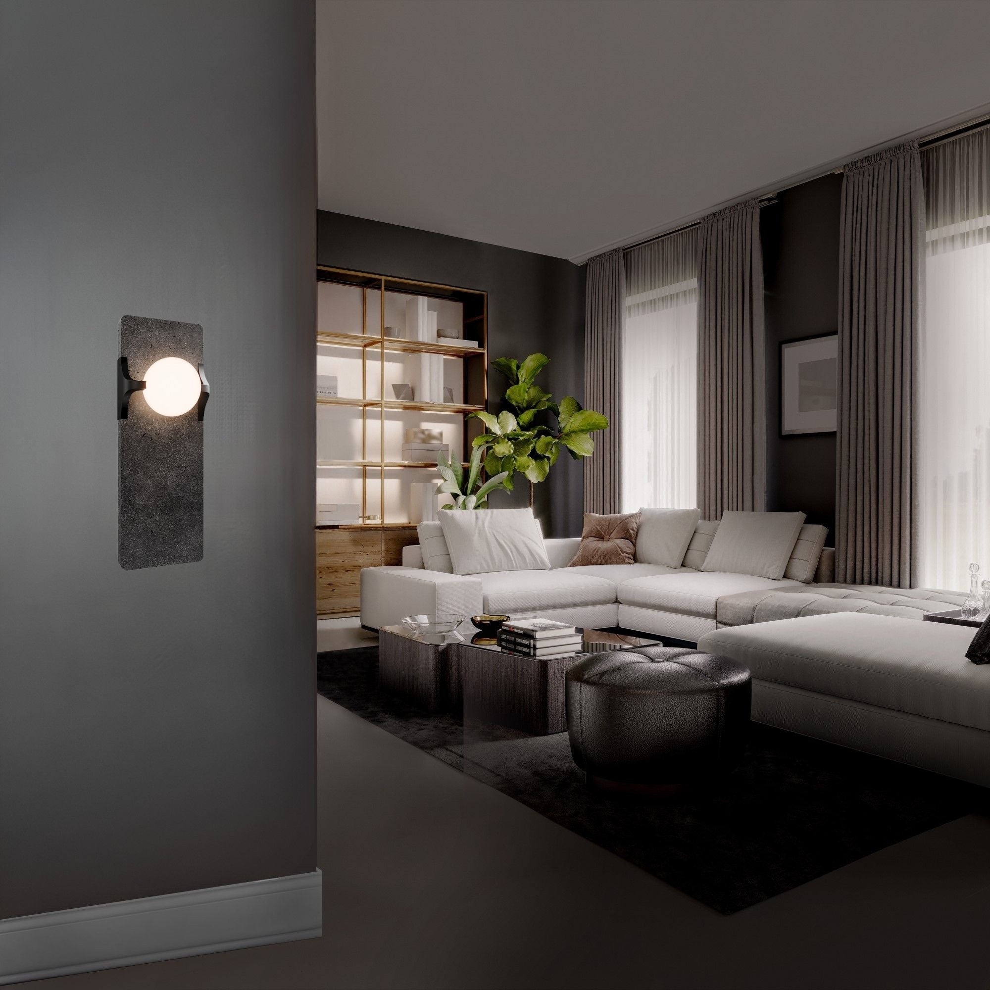 Modern Forms Okemo 14" LED Wall Sconce, 4CCT, Basalt Stone/Black Finish