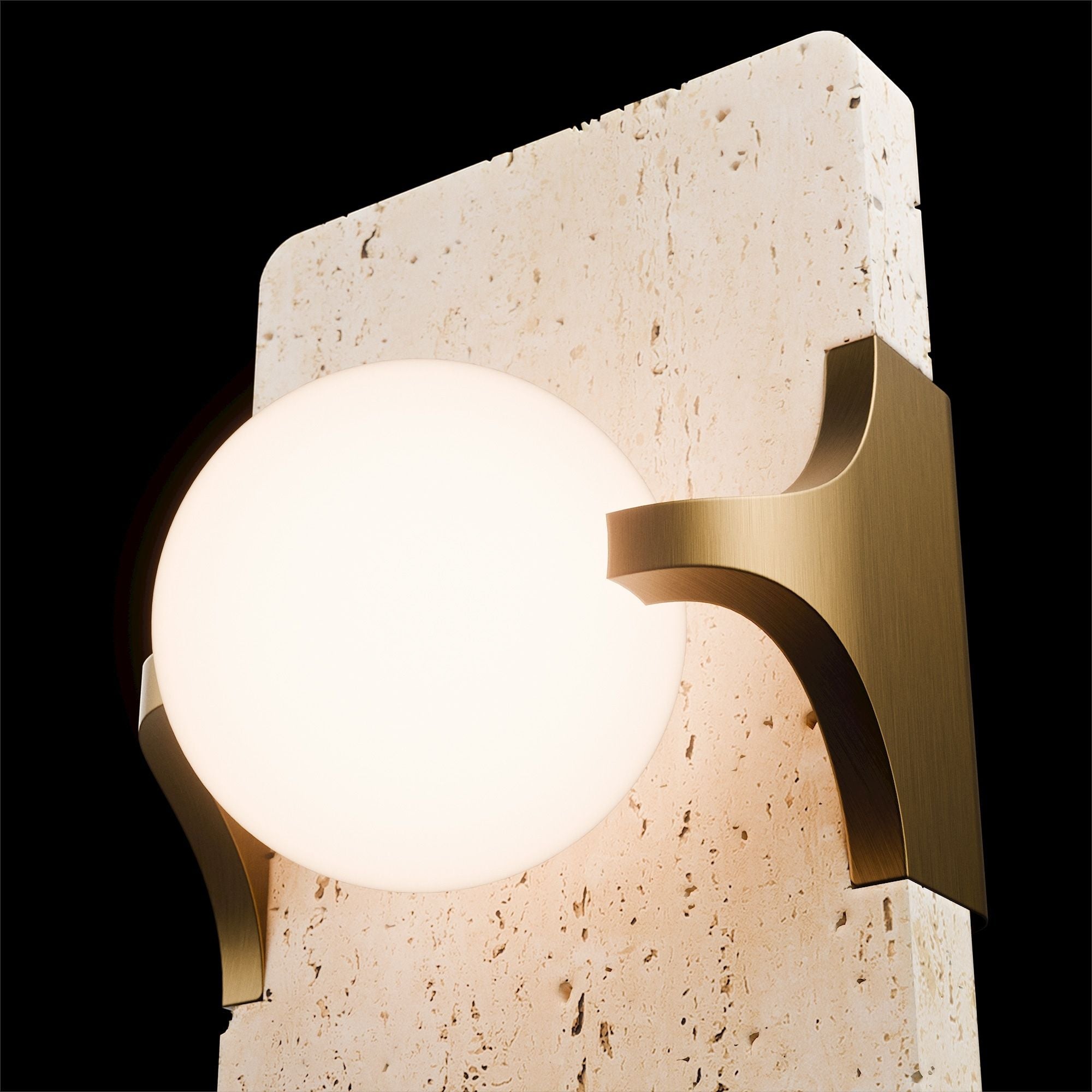 Modern Forms Okemo 14" LED Wall Sconce, 4CCT, Beige Travertine/Aged Brass Finish