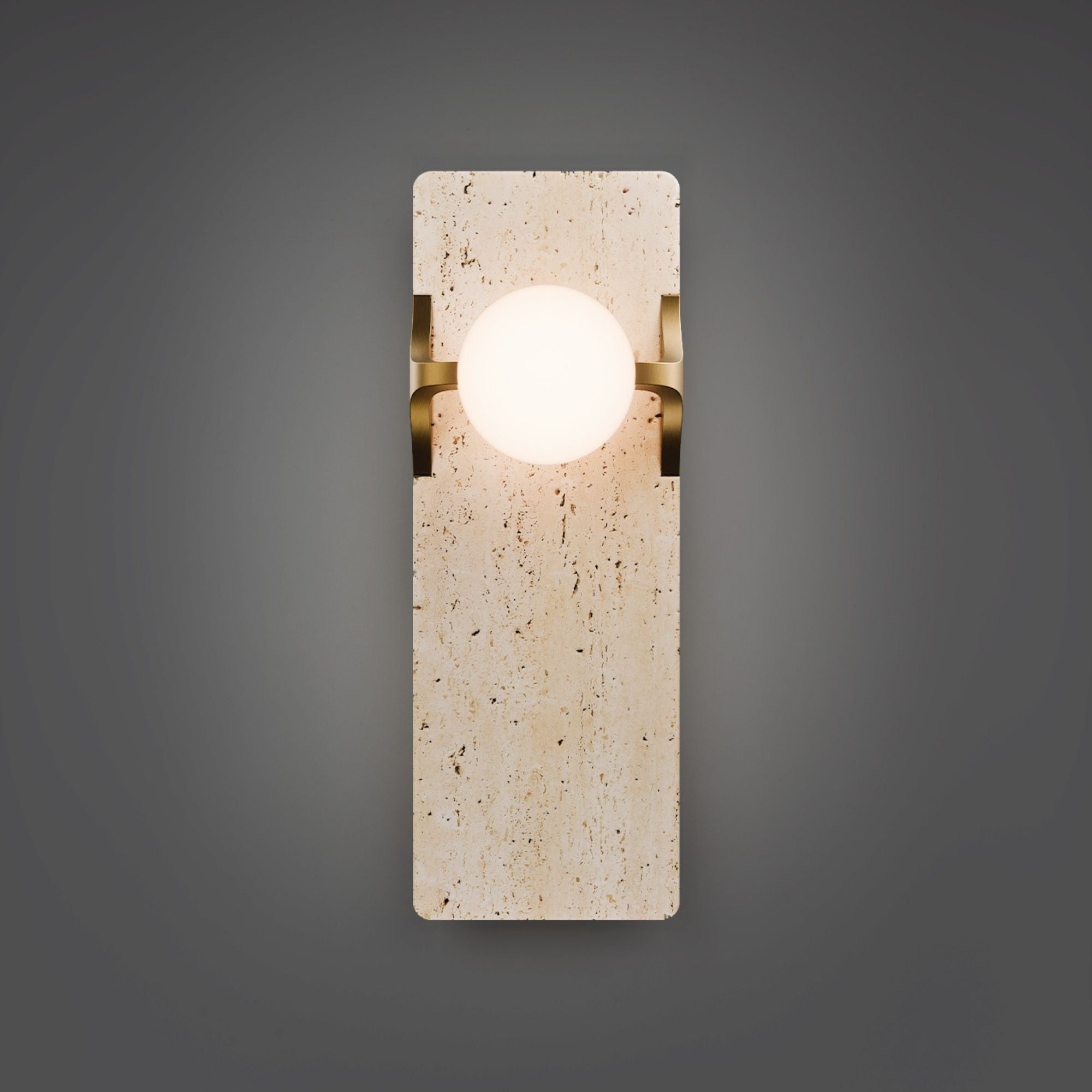 Modern Forms Okemo 14" LED Wall Sconce, 4CCT, Beige Travertine/Aged Brass Finish