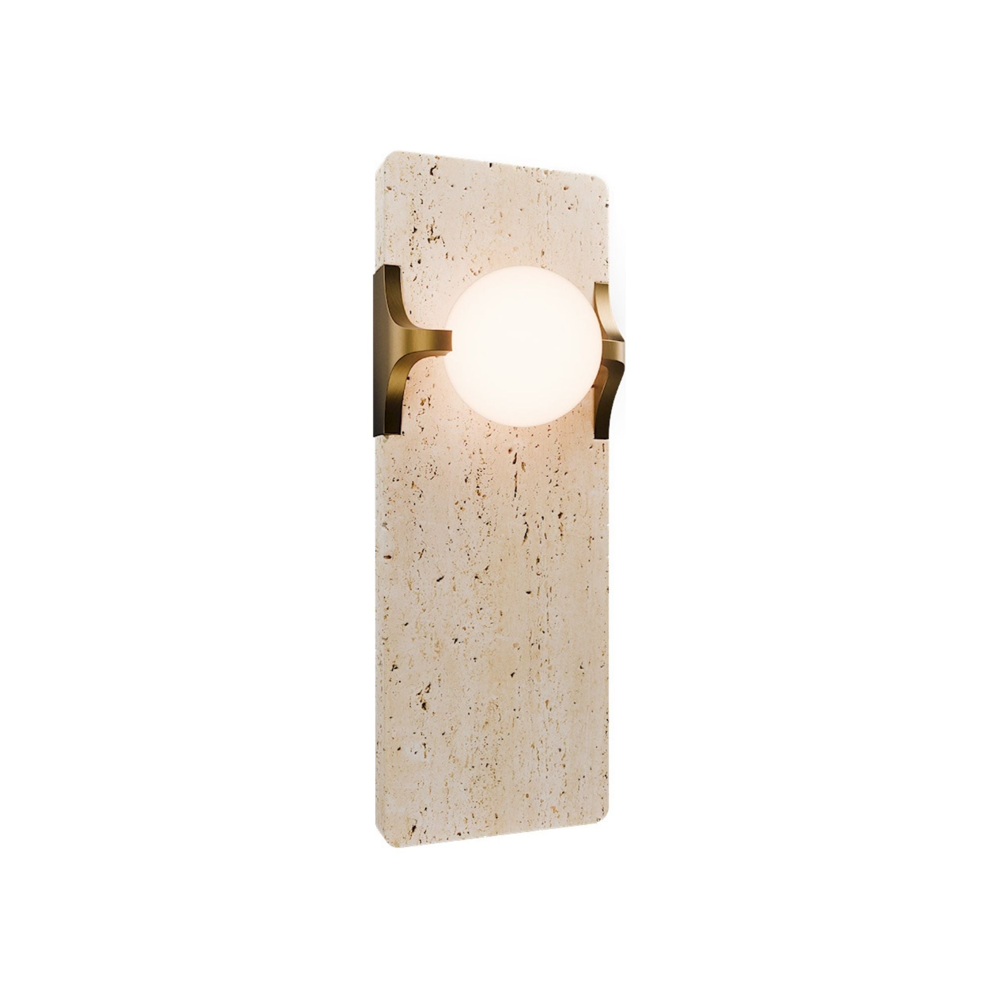 Modern Forms Okemo 14" LED Wall Sconce, 4CCT, Beige Travertine/Aged Brass Finish