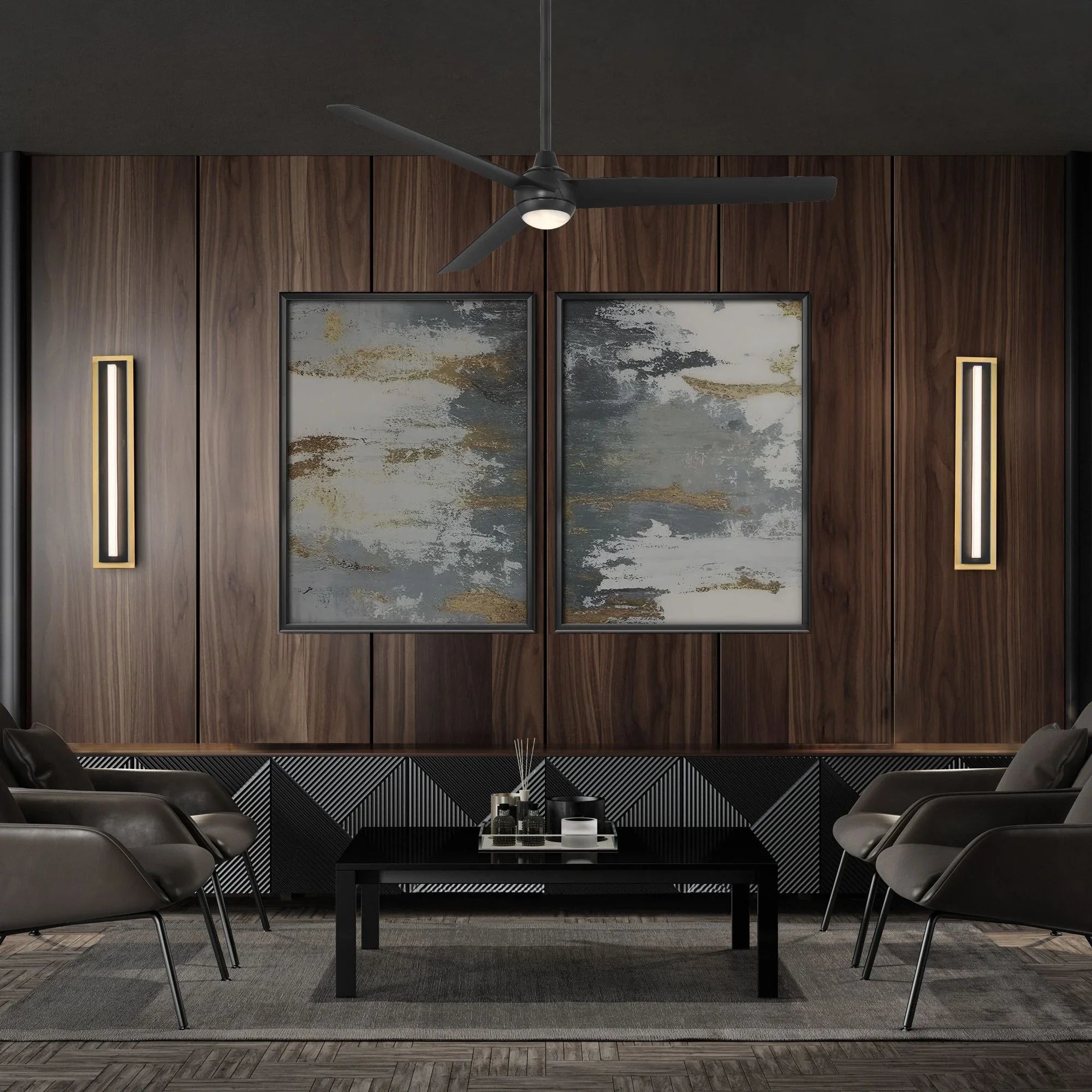 Pisces 54" LED Smart Ceiling Fan with Alabaster Glass, Matte Black