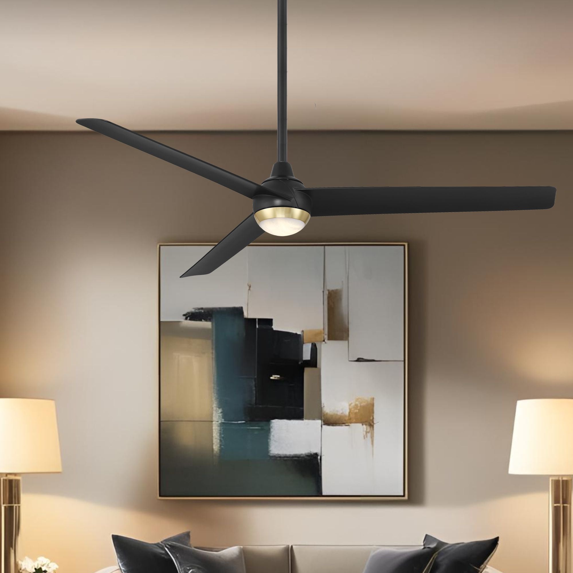 Pisces 54" LED Smart Ceiling Fan with Alabaster Glass, Matte Black & Soft Brass