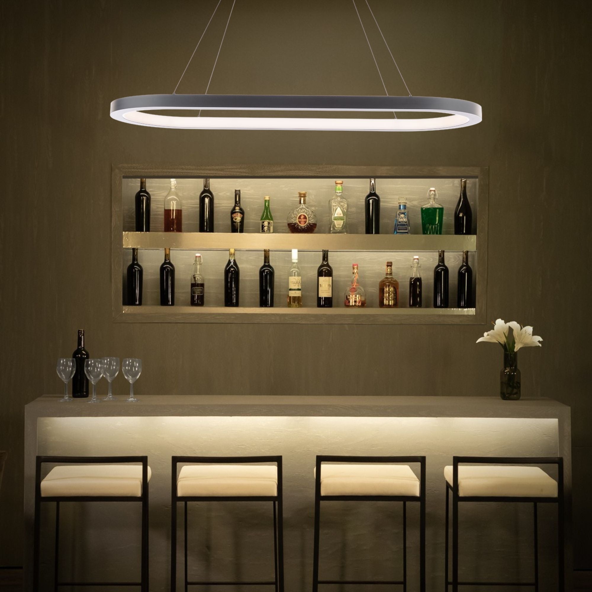 Racetrack 46" LED Linear Pendant, 3000K, Black Finish