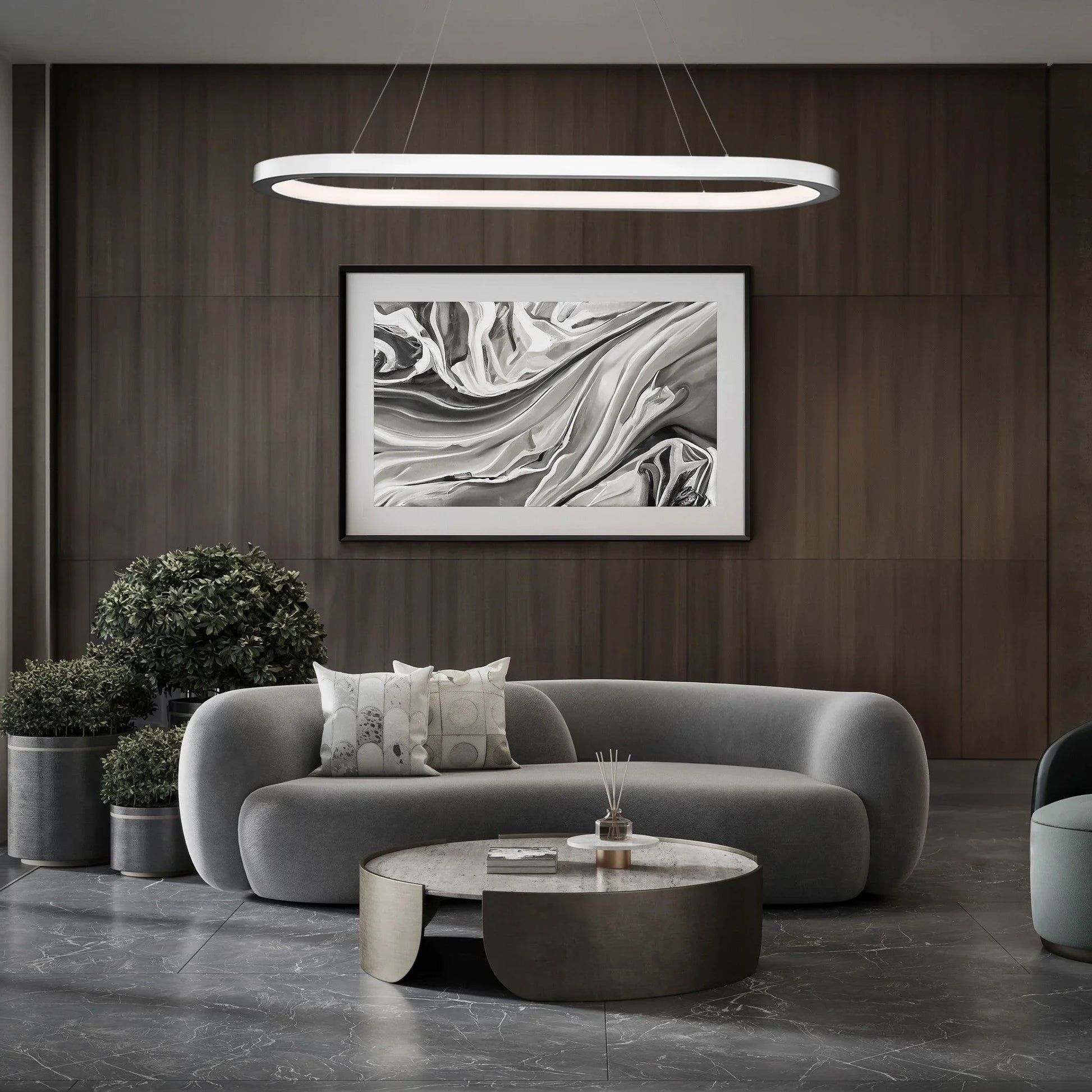 Modern Forms - Racetrack 46" LED Linear Pendant, 3500K, Brushed Aluminum Finish | Bees Lighting