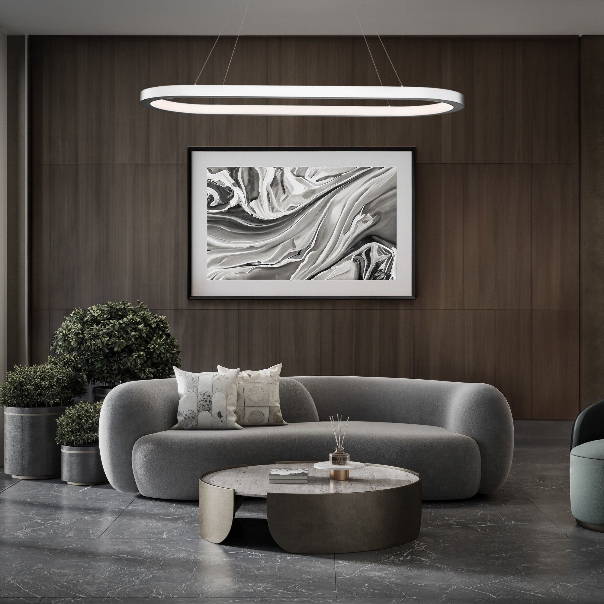 Racetrack 46" LED Linear Pendant, 3500K, Brushed Aluminum Finish