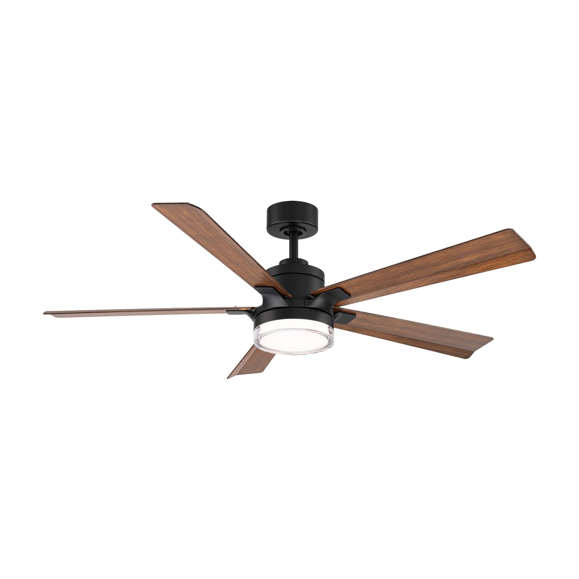 Modern Forms Radiant 56" Smart Ceiling Fan with LED Light DC Motor, Matte Black/Distressed Koa