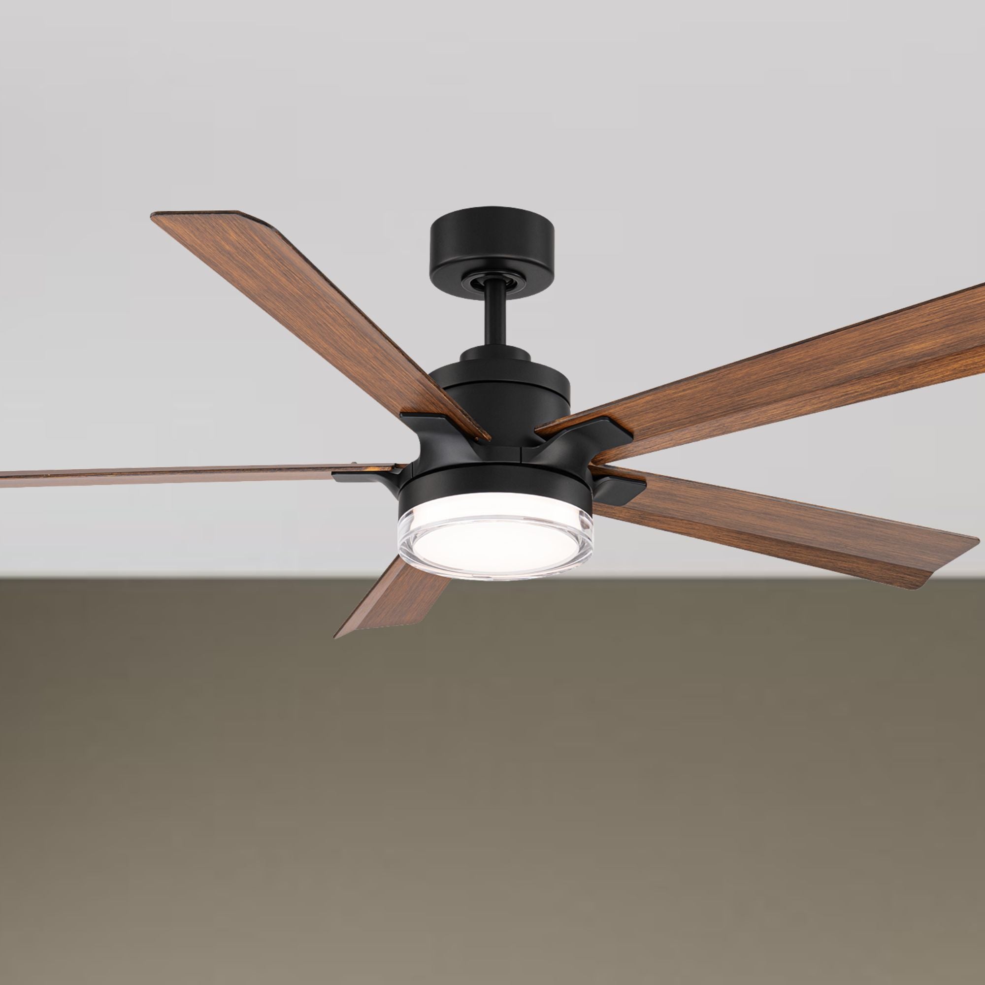 Modern Forms Radiant 56" Smart Ceiling Fan with LED Light DC Motor, Matte Black/Distressed Koa