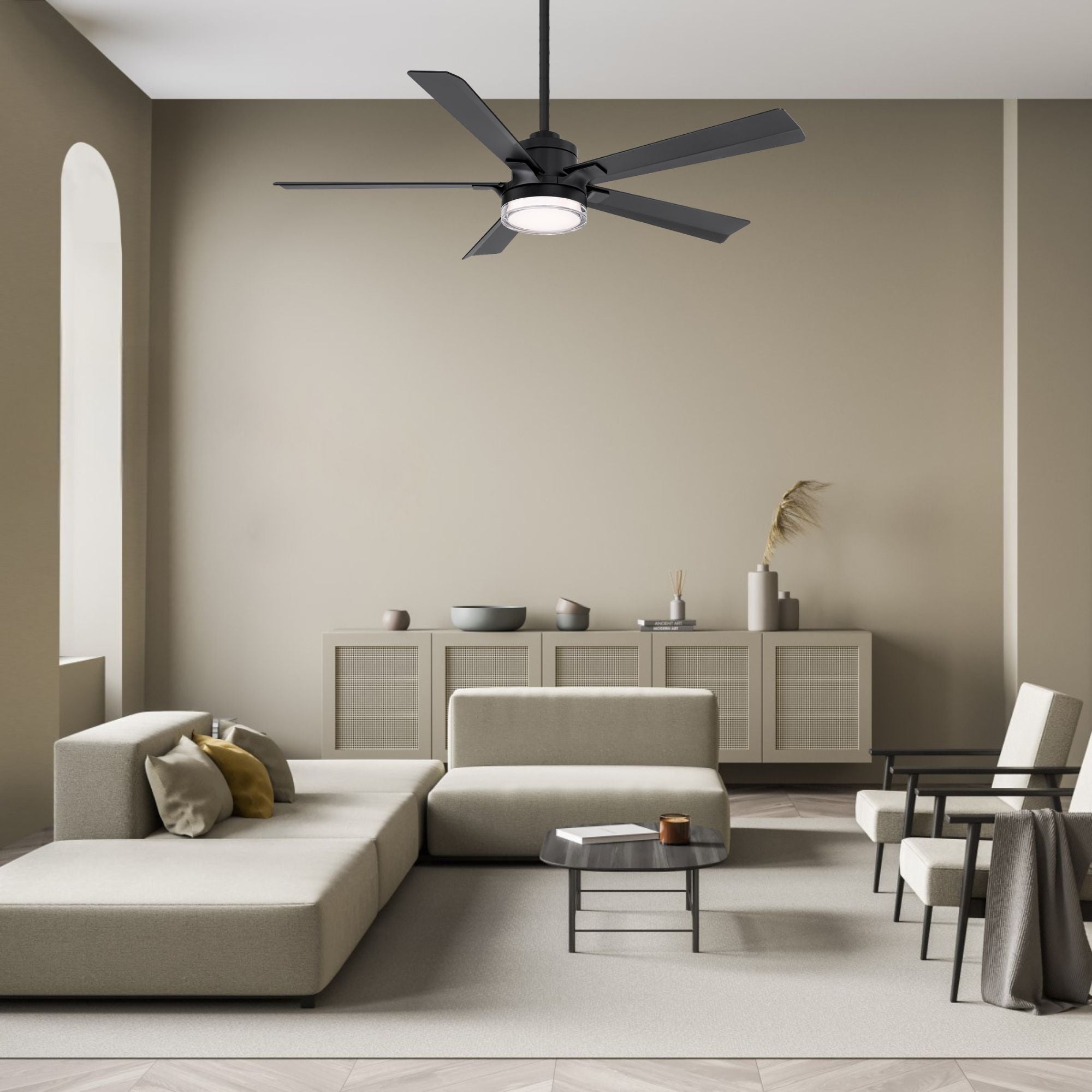 Modern Forms Radiant 56" Smart Ceiling Fan with LED Light DC Motor, Matte Black