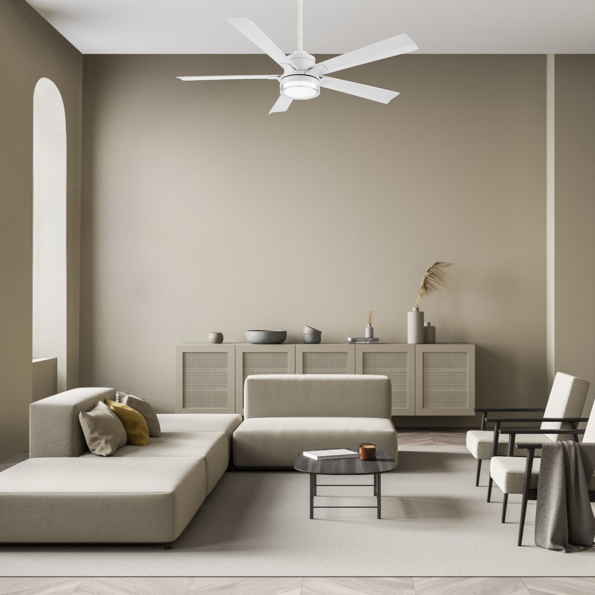 Modern Forms Radiant 56" Smart Ceiling Fan with LED Light DC Motor, Matte White