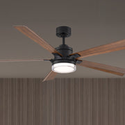 Modern Forms Radiant 64" Smart Ceiling Fan with LED Light DC Motor, Matte Black/Distressed Koa