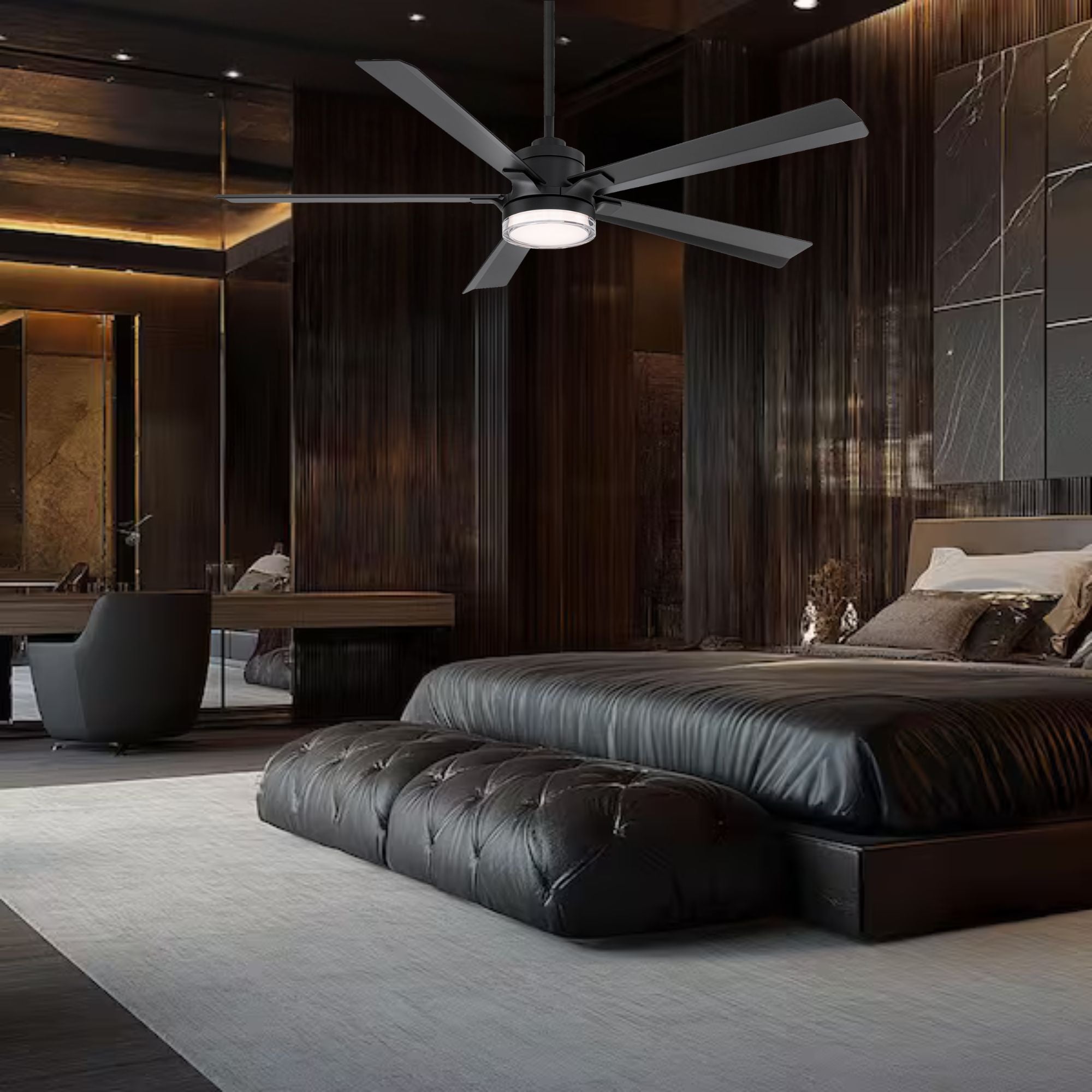 Modern Forms Radiant 64" Smart Ceiling Fan with LED Light DC Motor, Matte Black