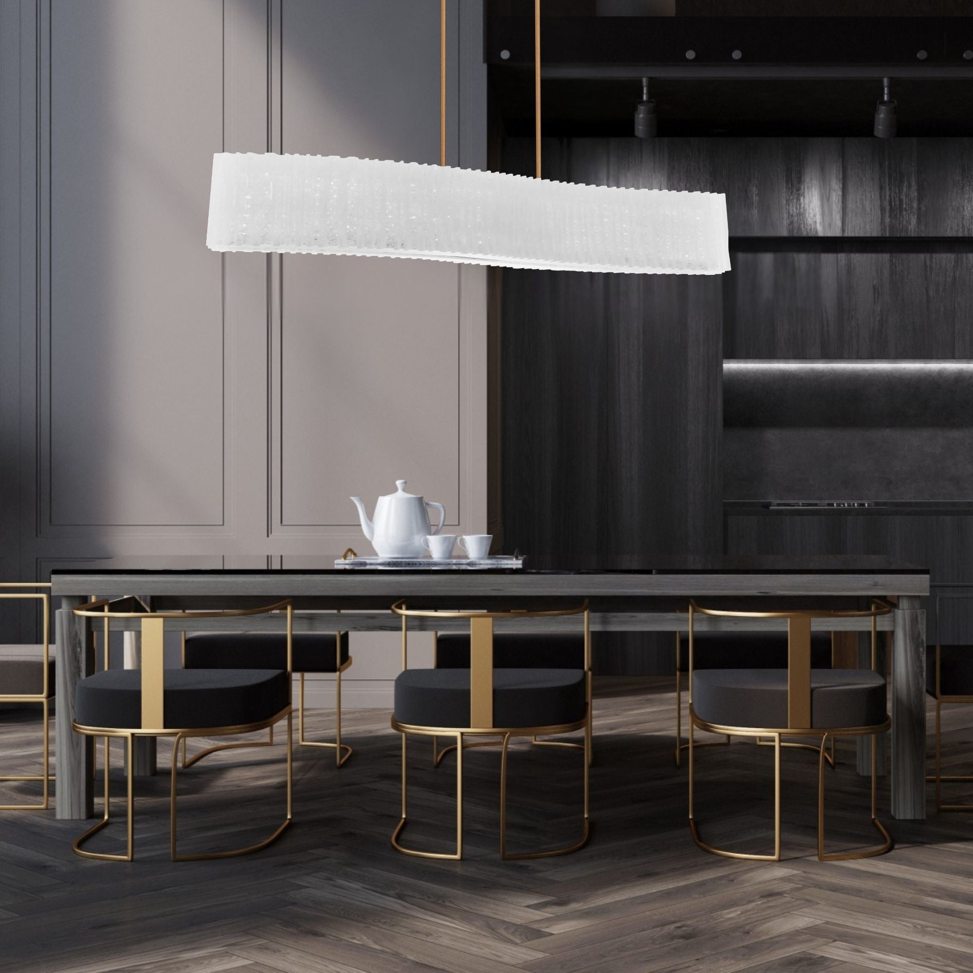 Rhiannon 48" LED Linear Chandelier, Aged Brass Finish - Bees Lighting