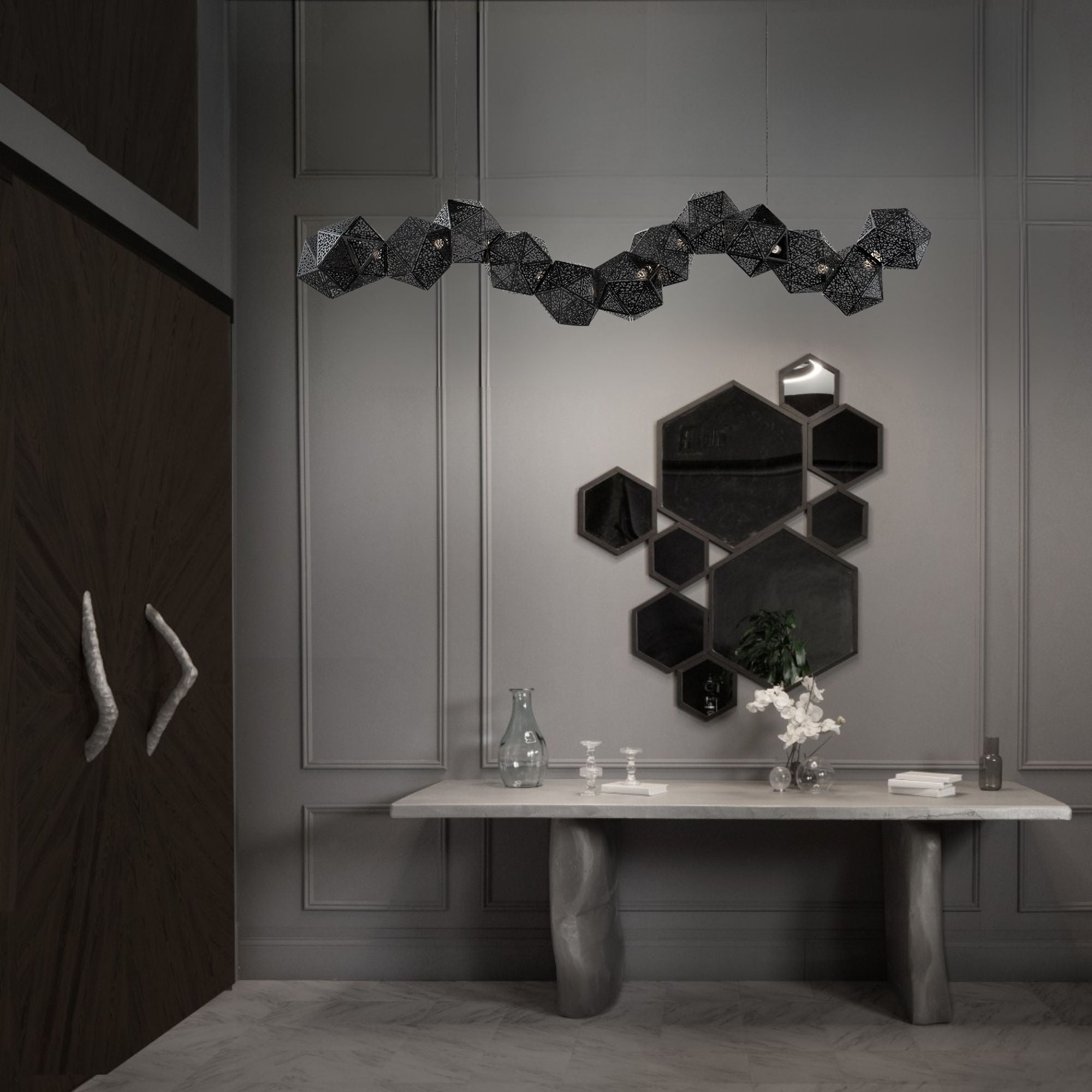 Riddle 64" LED Linear Pendant, Black Finish