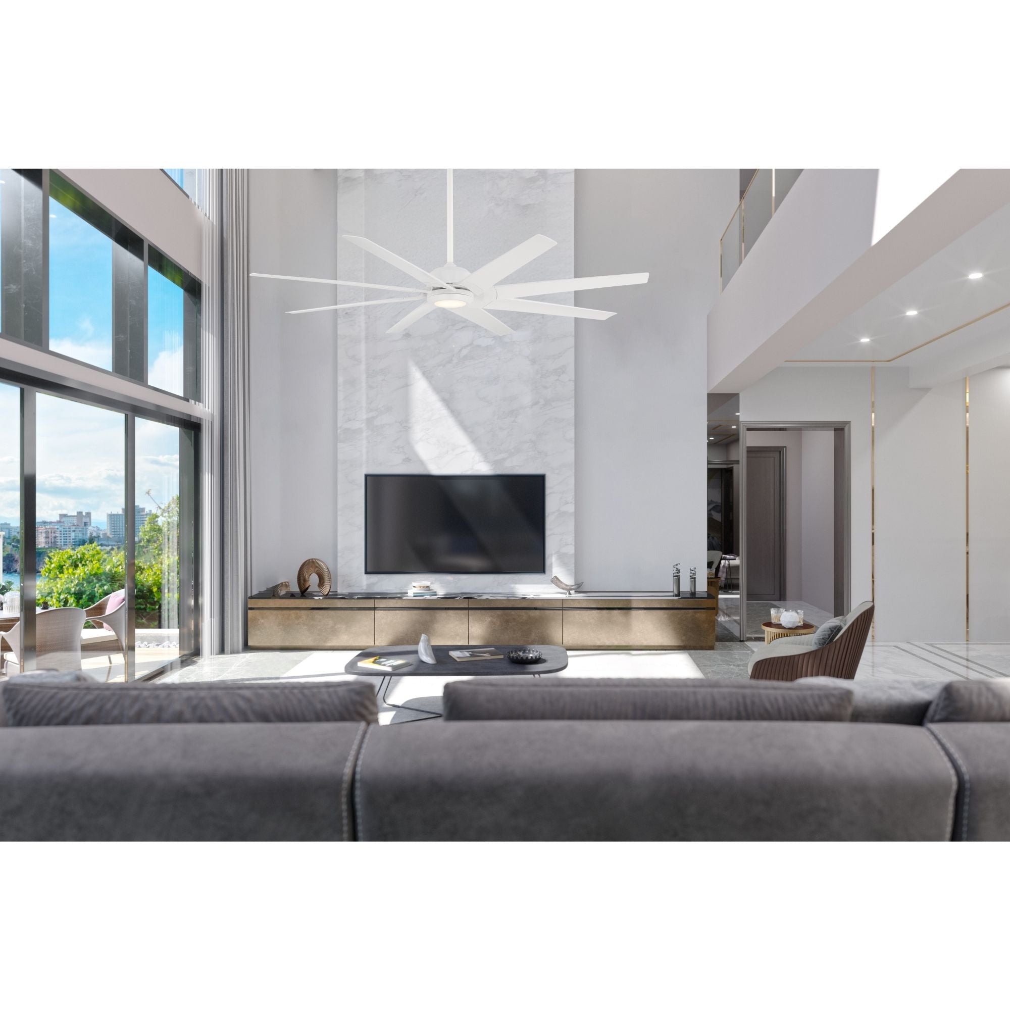 Roboto XL 70" Matte White Outdoor Ceiling Fan with LED Light