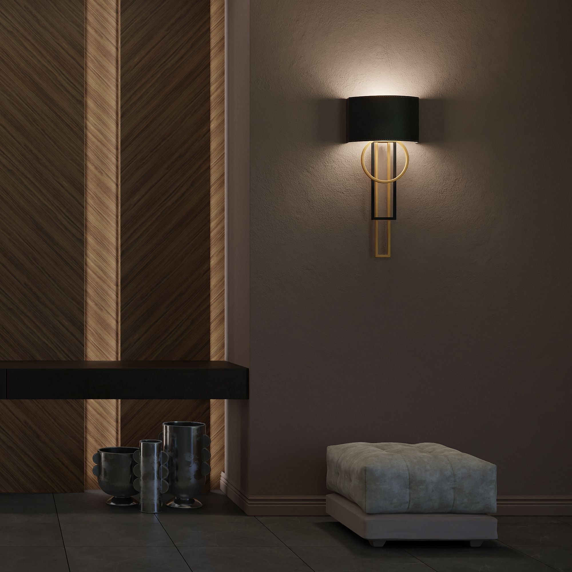 Sartre 32" LED Wall Sconce, Black & Aged Brass Finish