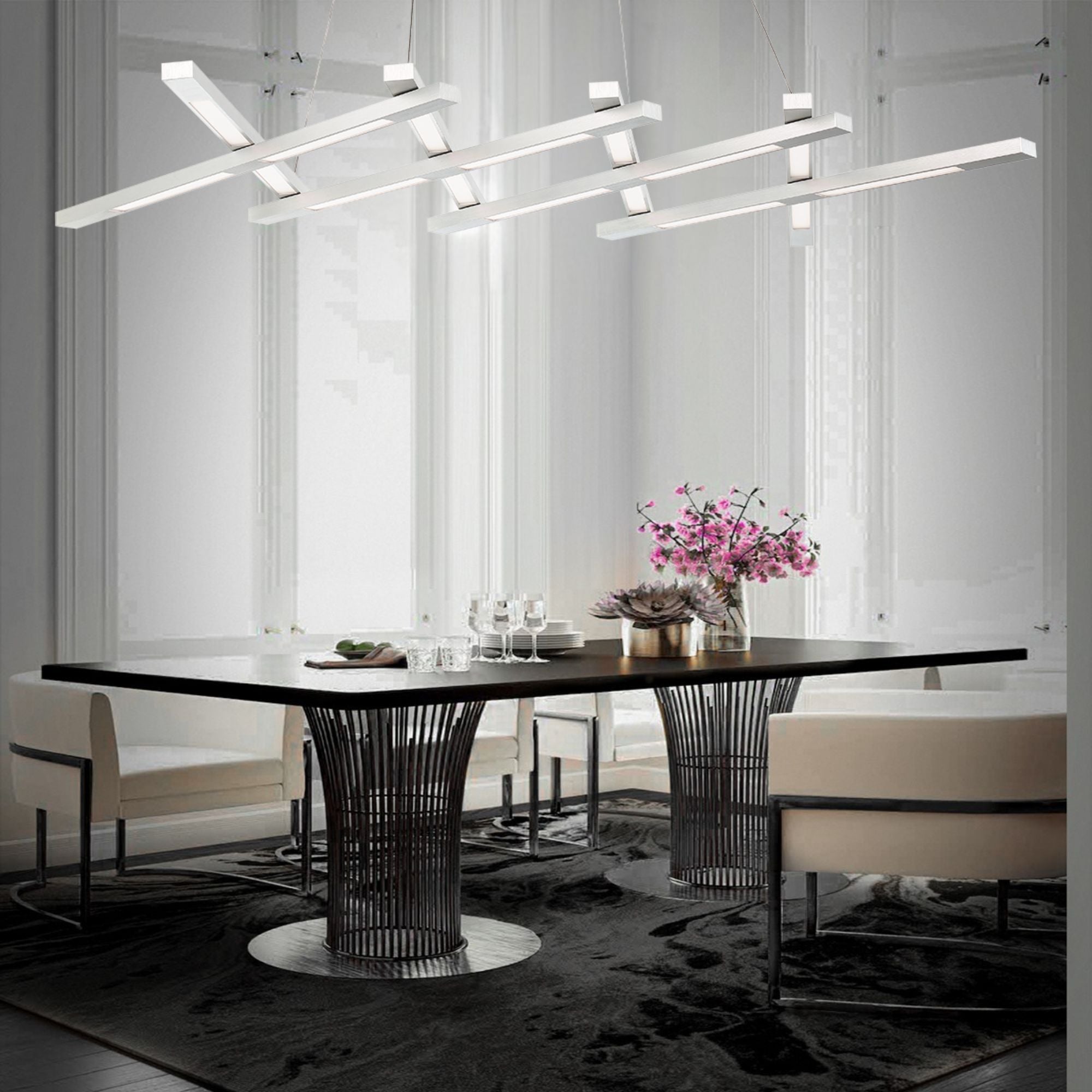 Scissors 80" LED Linear Pendant, Brushed Aluminum Finish
