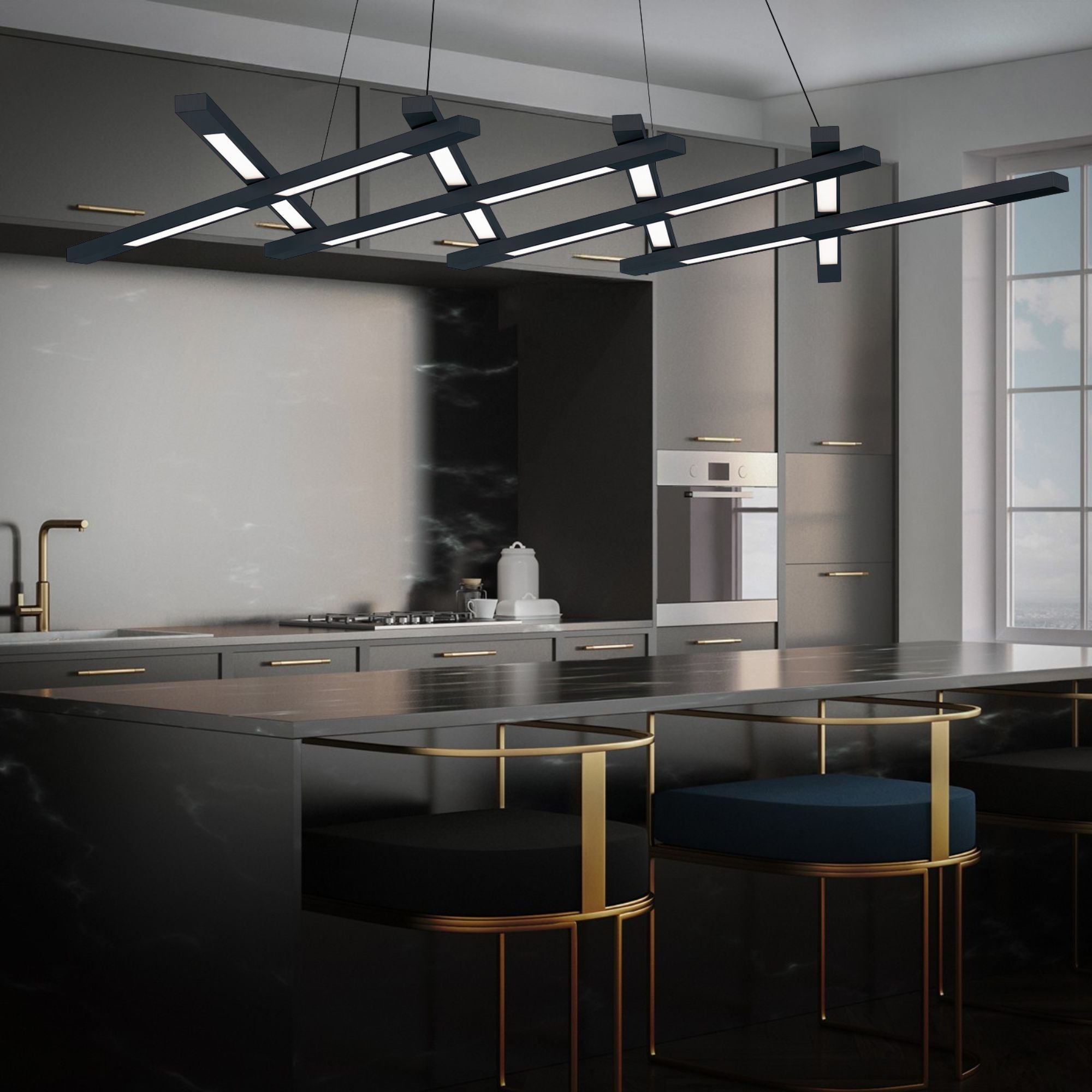 Scissors 80" LED Linear Pendant, Black Finish