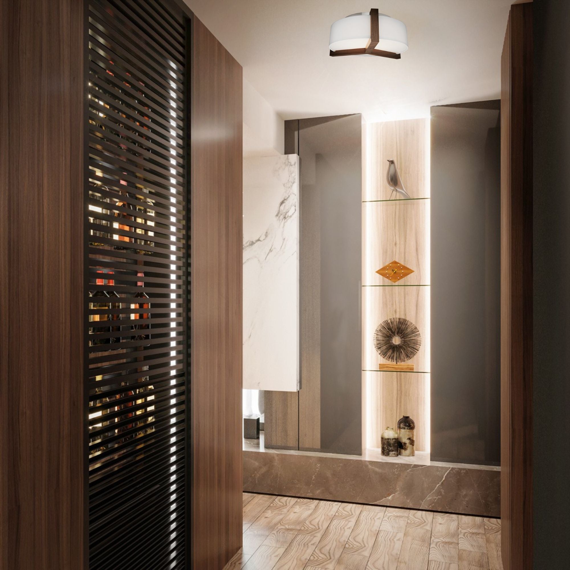 Segment 21" LED Flush Mount, Dark Walnut Finish