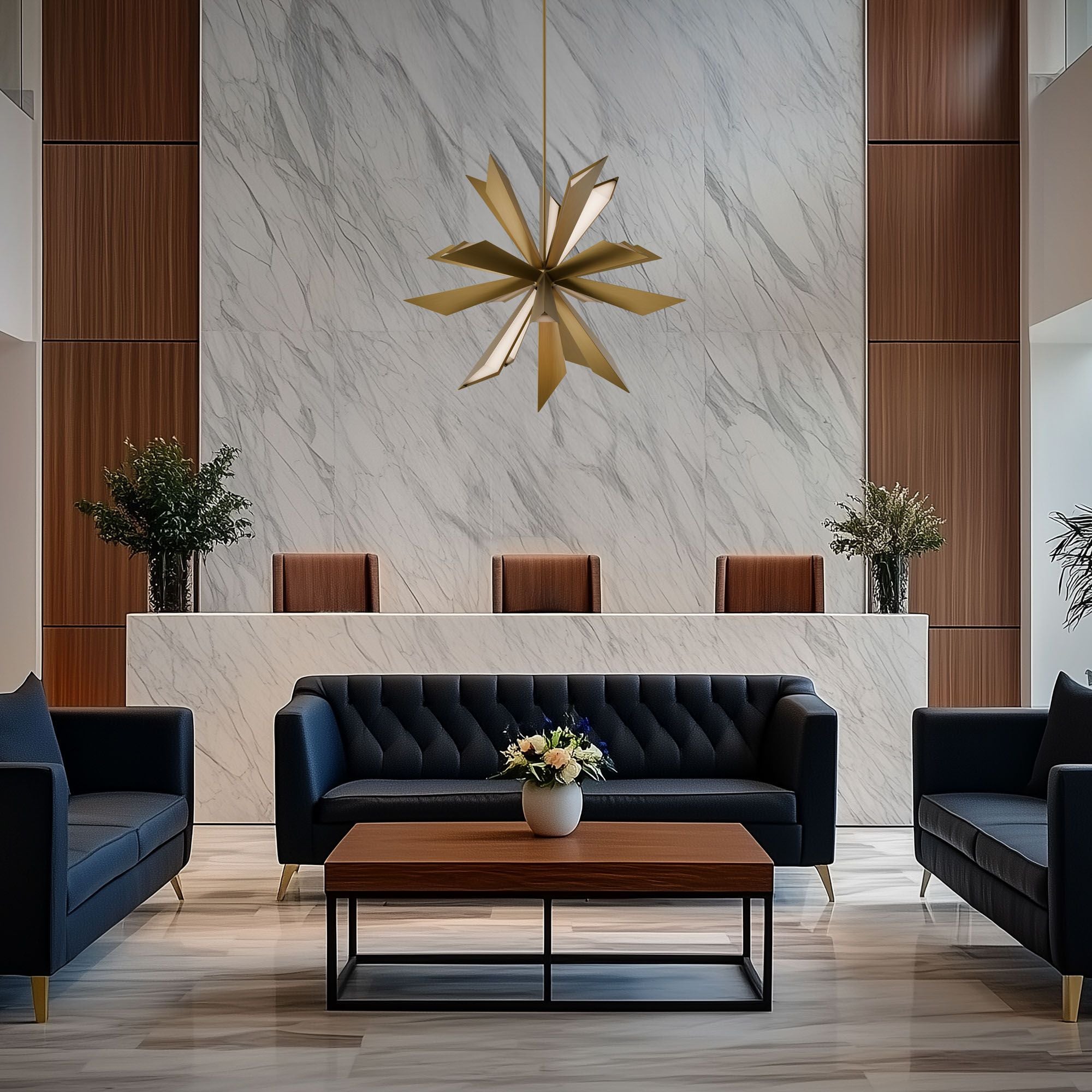 Siren 40" LED Pendant, Aged Brass Finish