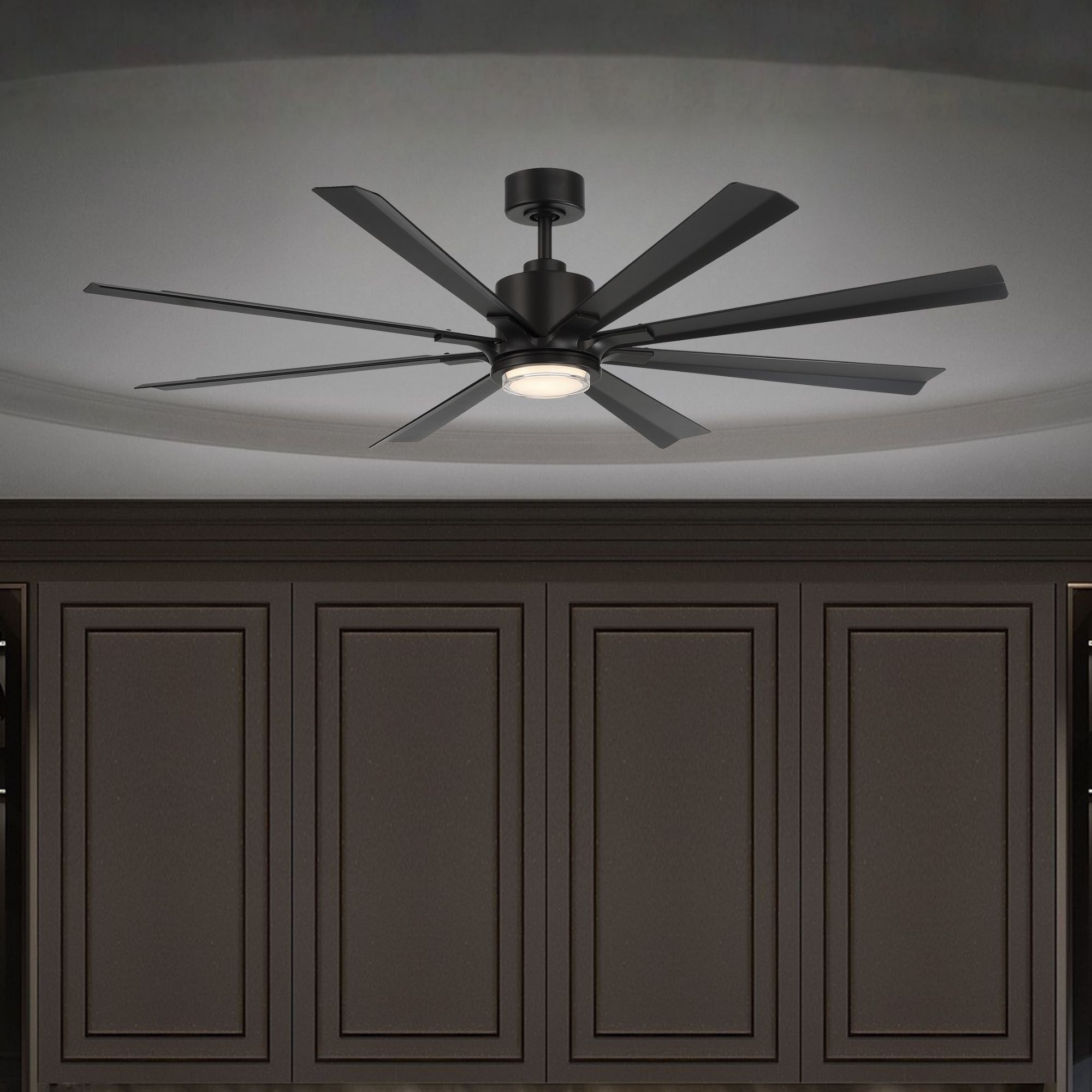 Size Matters 65" Matte Black Smart Windmill Ceiling Fan with LED Light