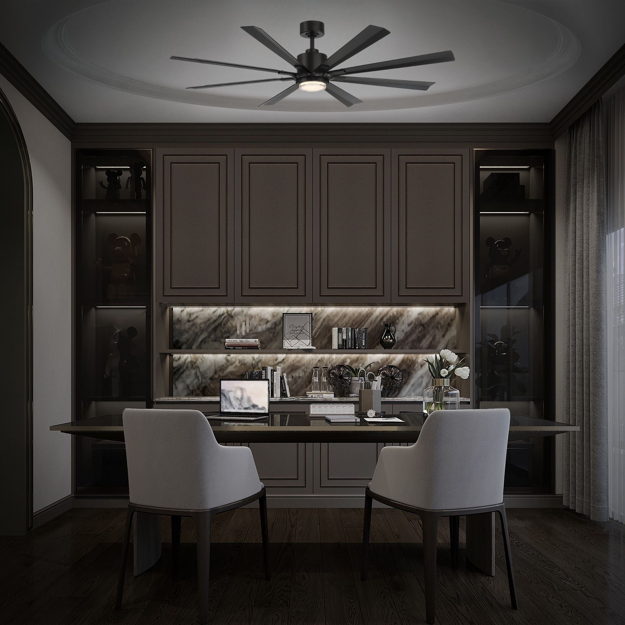 Size Matters 65" Matte Black Smart Windmill Ceiling Fan with LED Light