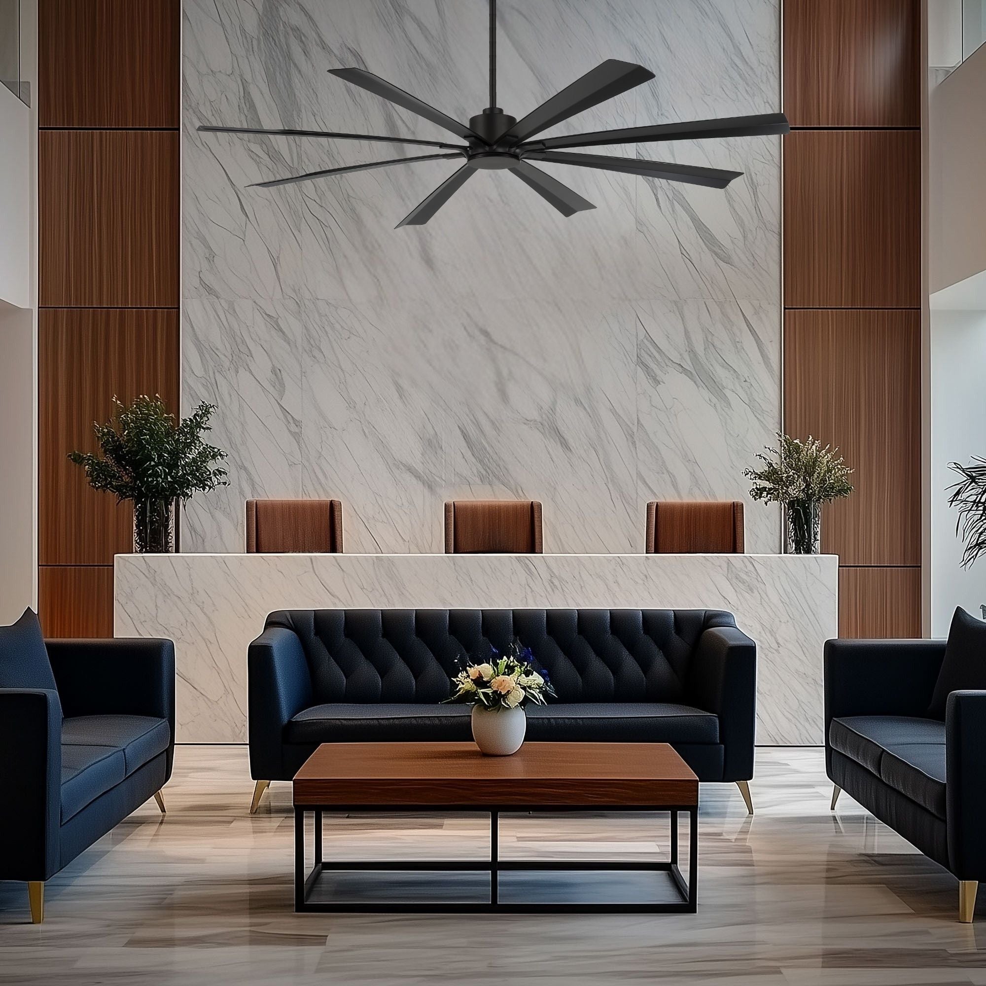 Size Matters 84" Matte Black Smart Windmill Ceiling Fan