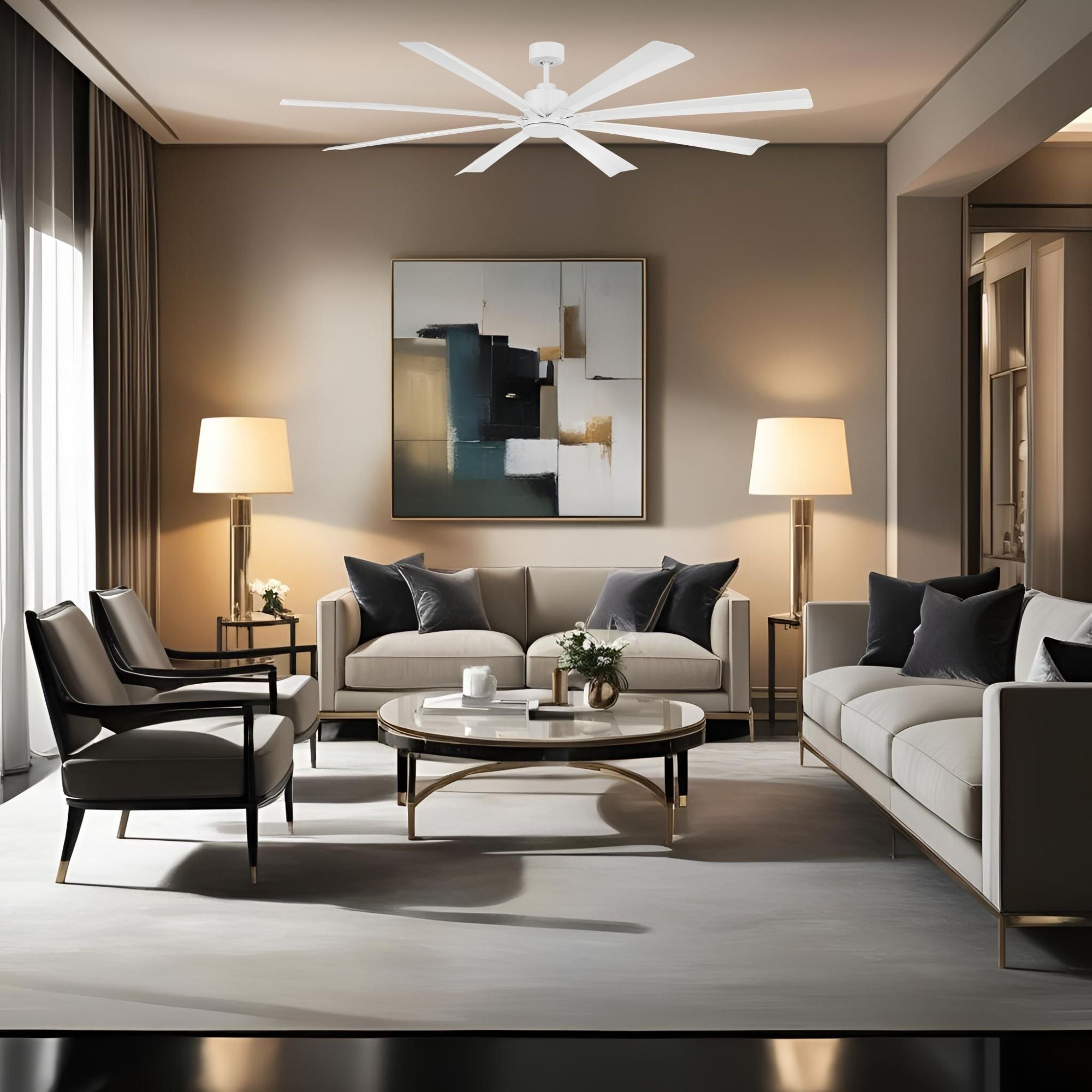 Size Matters 84" Matte White Smart Windmill Ceiling Fan