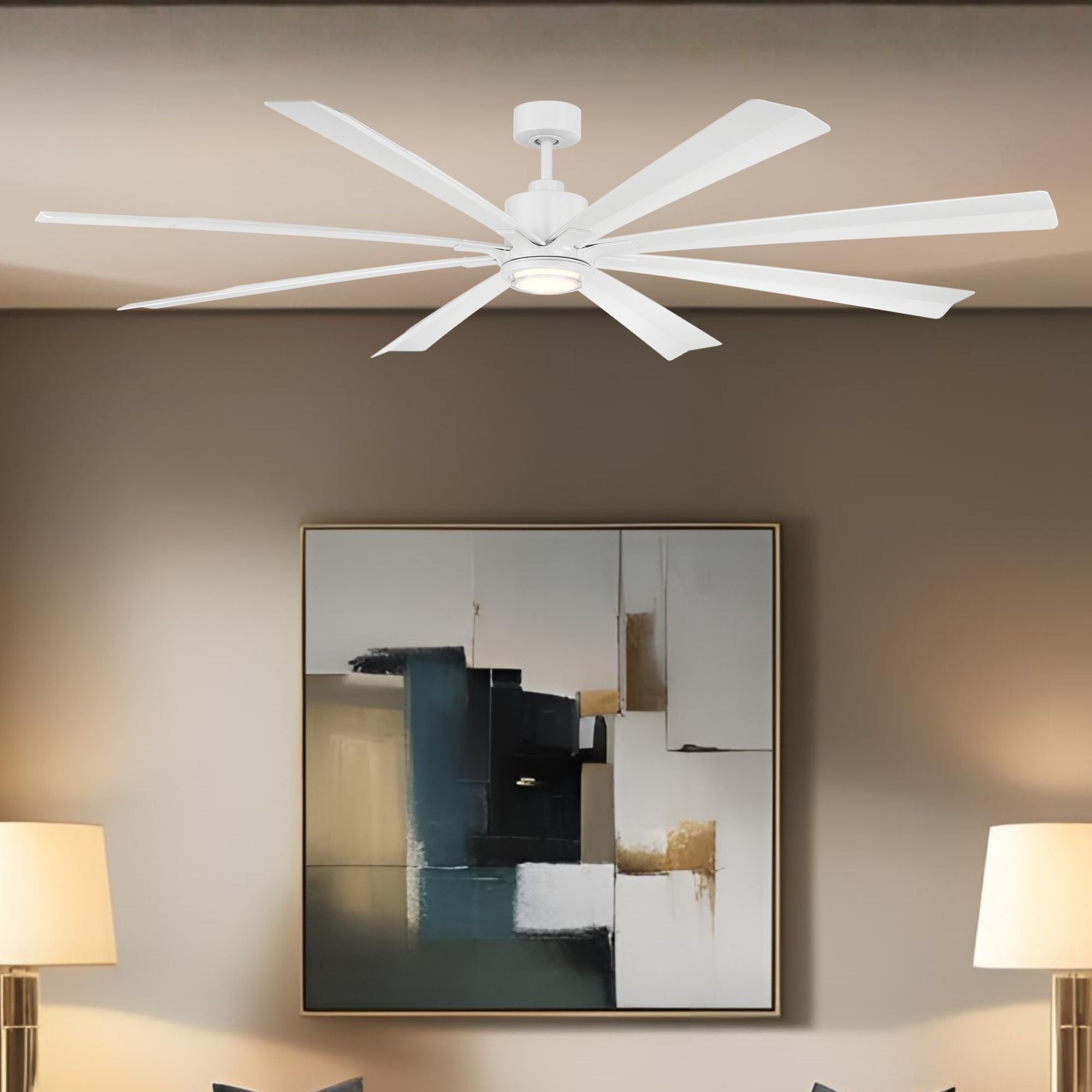Size Matters 84" Matte White Smart Windmill Ceiling Fan with LED Light