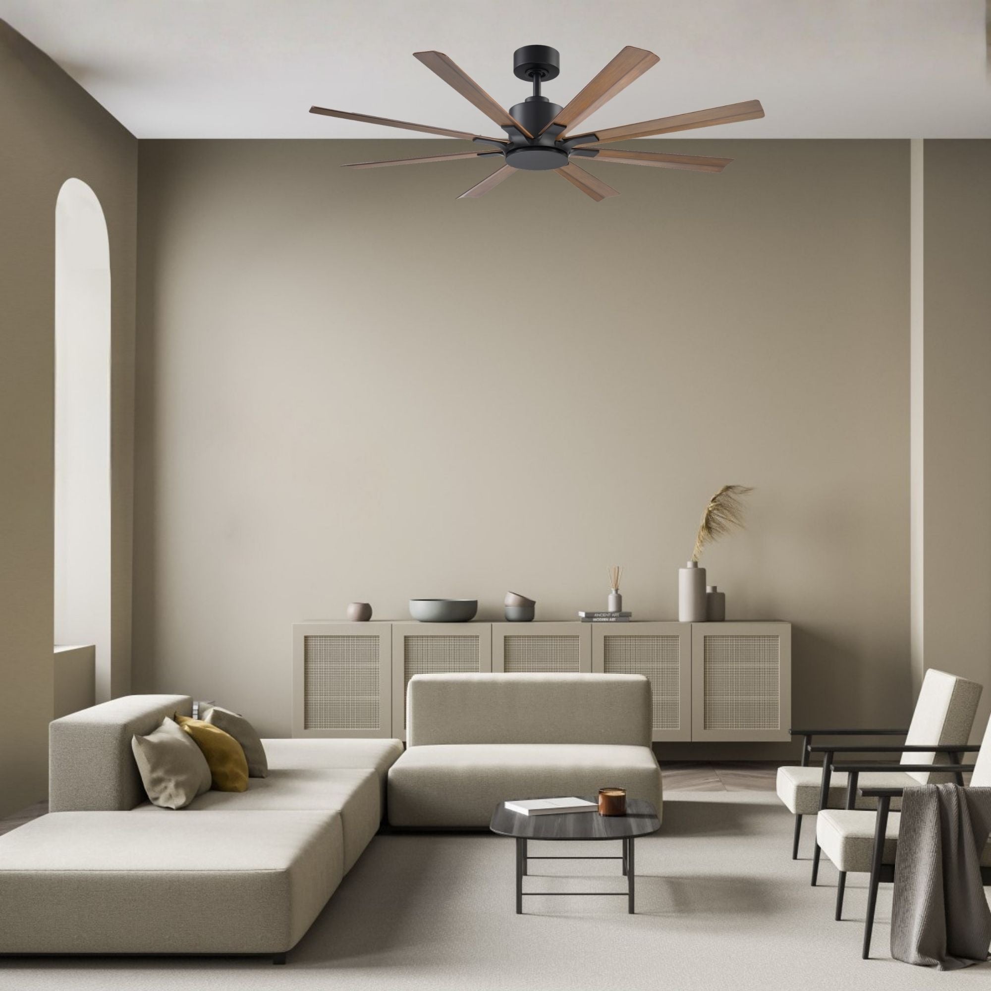 Size Matters 56" Matte Black/Distressed Koa Smart Windmill Ceiling Fan