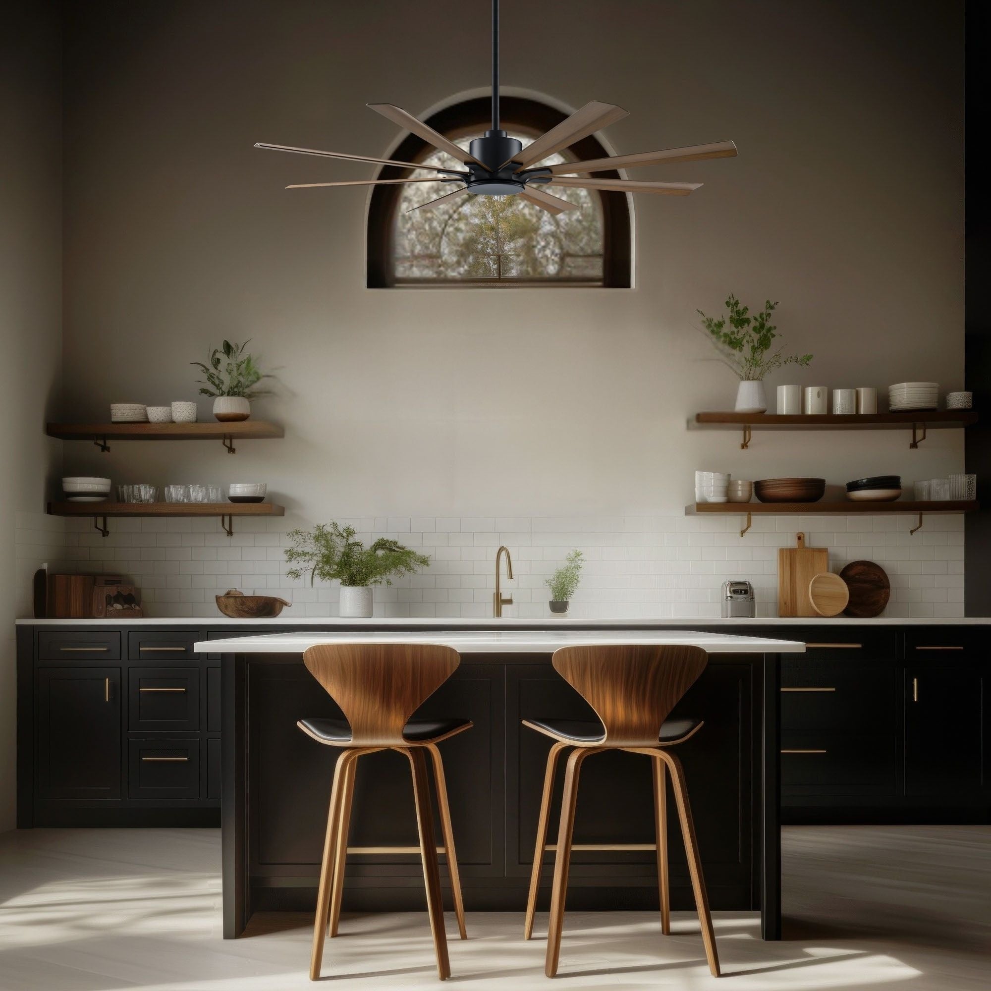 Size Matters 65" Matte Black/Distressed Koa Smart Windmill Ceiling Fan
