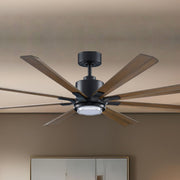 Size Matters 65" Matte Black/Distressed Koa Smart Windmill Ceiling Fan with LED Light