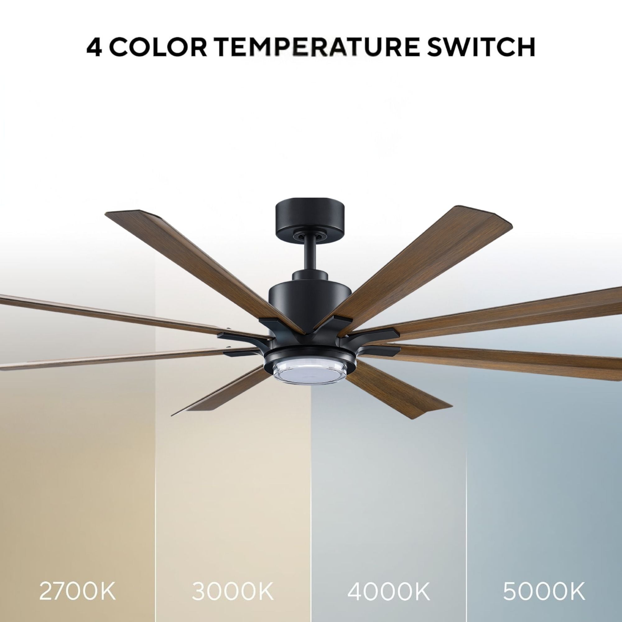 Size Matters 65" Matte Black/Distressed Koa Smart Windmill Ceiling Fan with LED Light