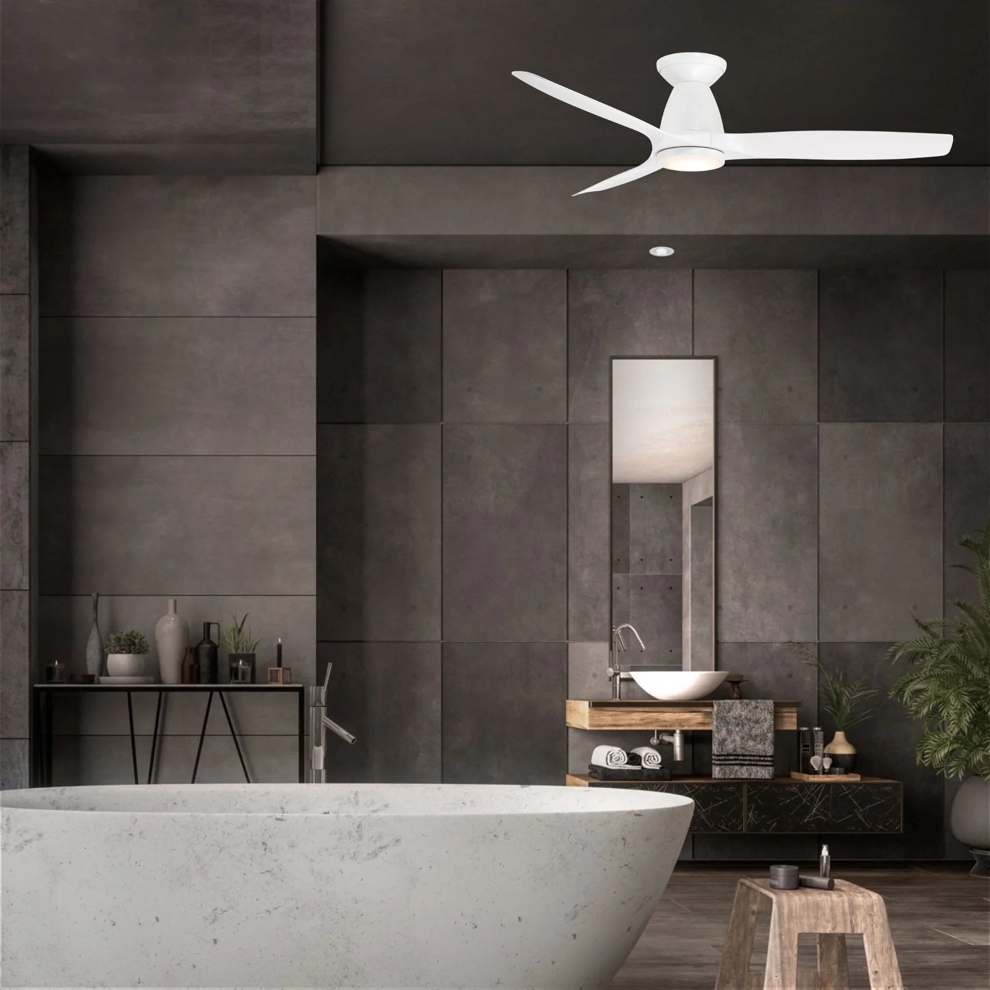 Skylark Flush 54" Smart Ceiling Fan with LED Light, Matte White