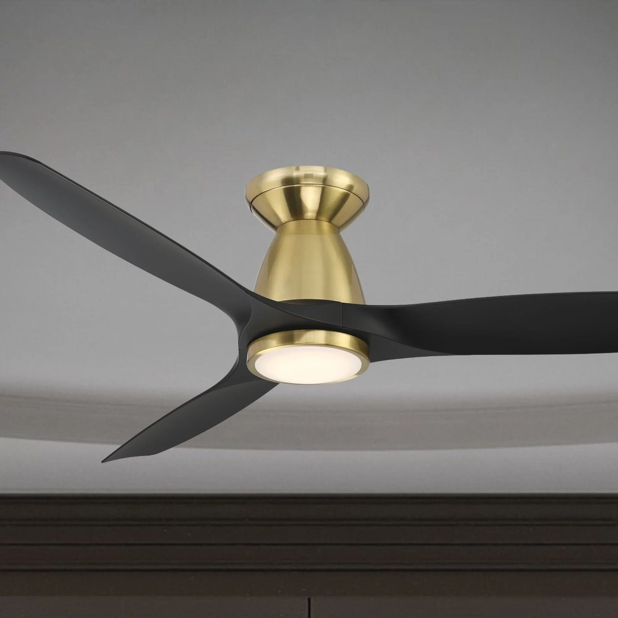 Skylark Flush 54" Brass & Black LED Smart Ceiling Fan