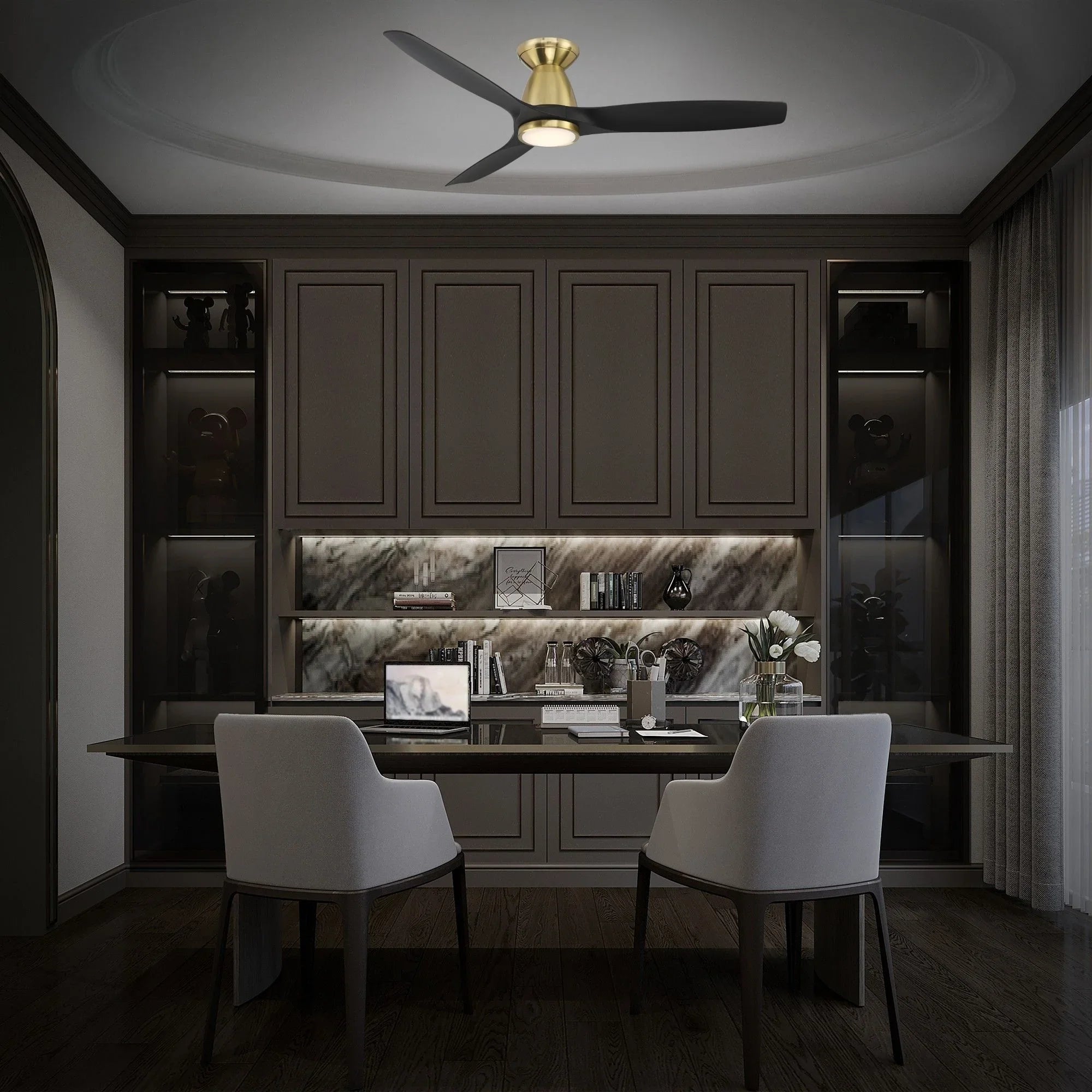 Skylark Flush 54" Brass & Black LED Smart Ceiling Fan