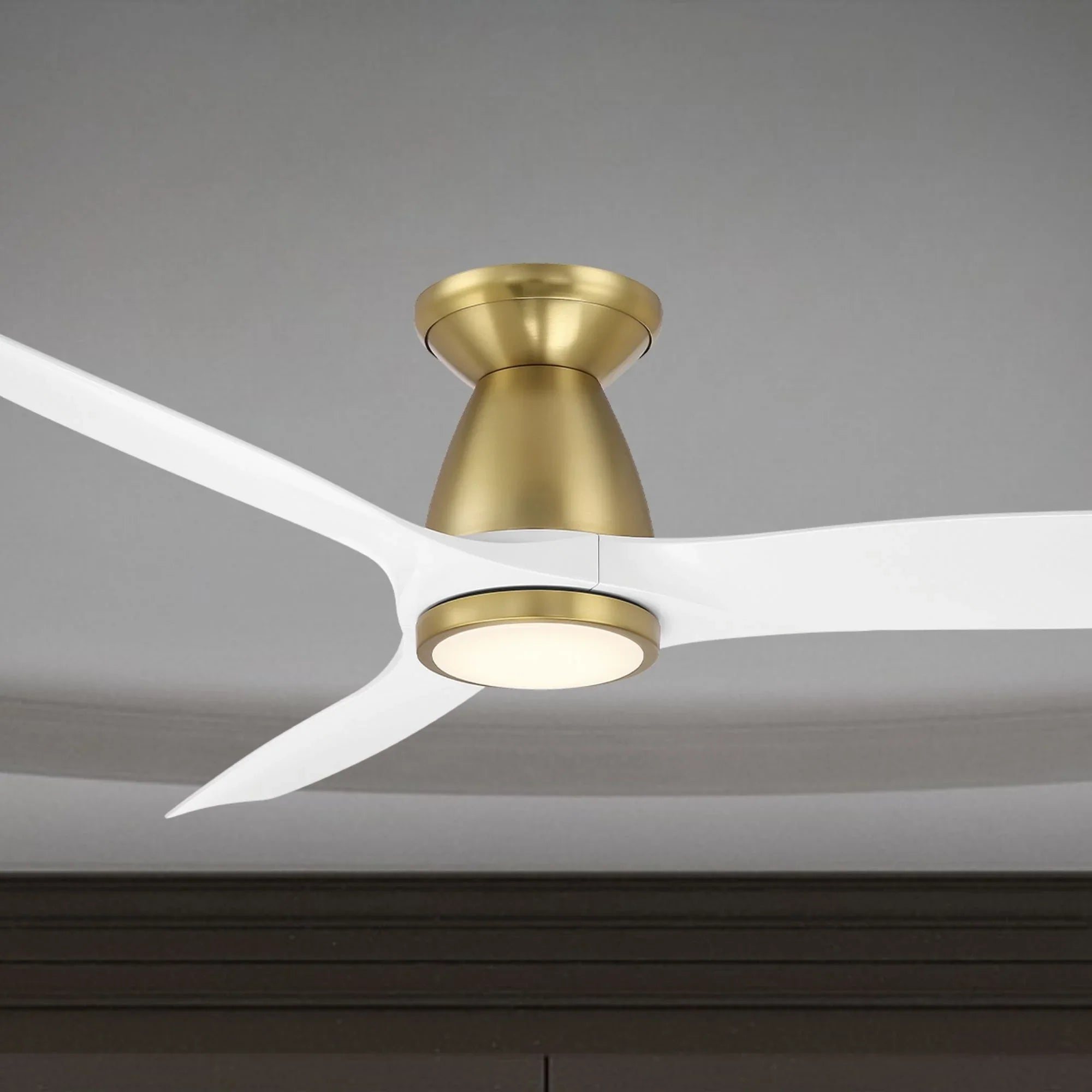 Skylark Flush 54" Brass & White LED Smart Ceiling Fan