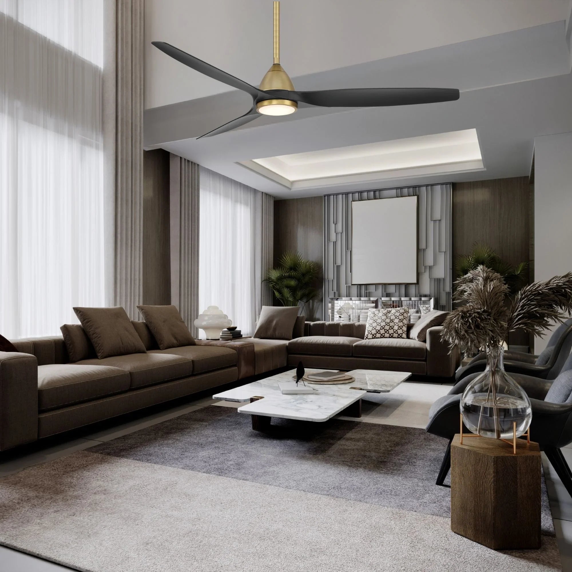 Skylark 62" Smart Ceiling Fan with CCT LED Light, Brass & Black