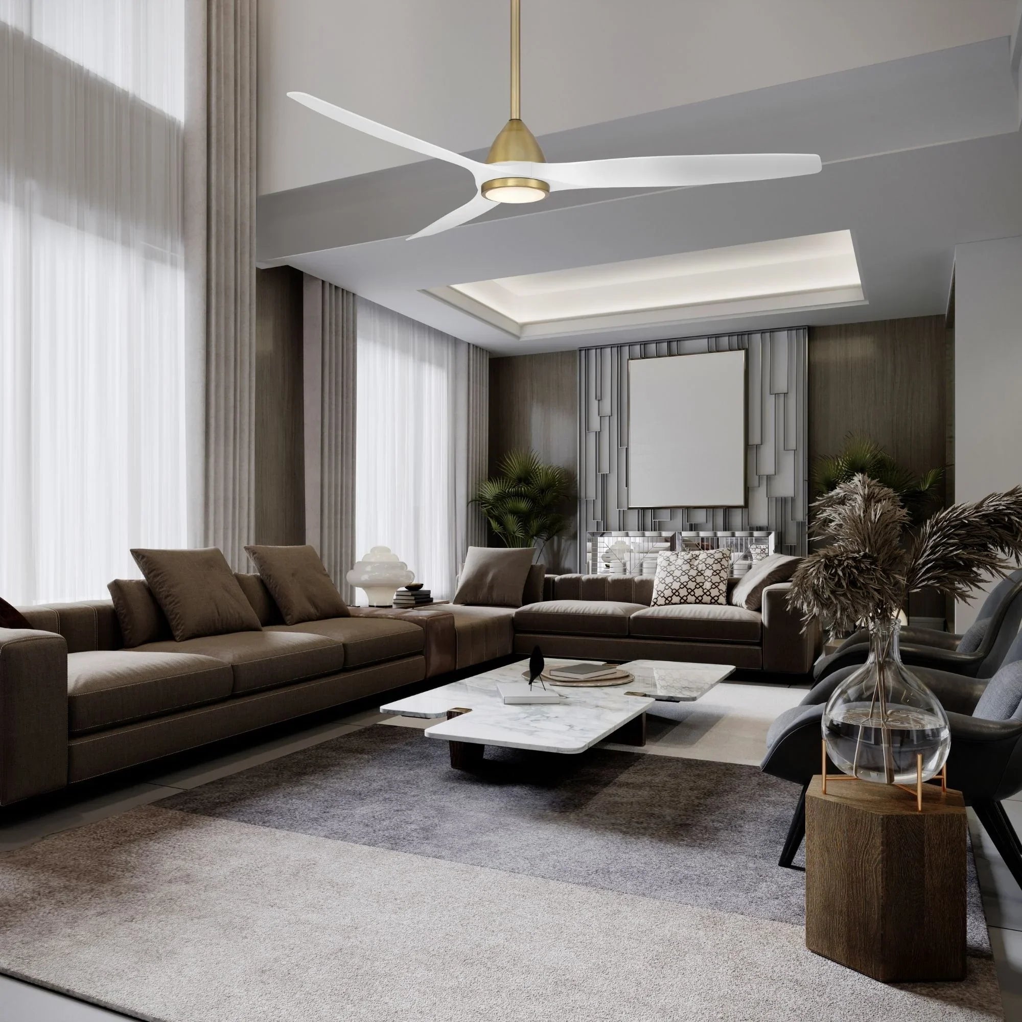 Skylark 62" Smart Ceiling Fan with CCT LED Light, Brass & White