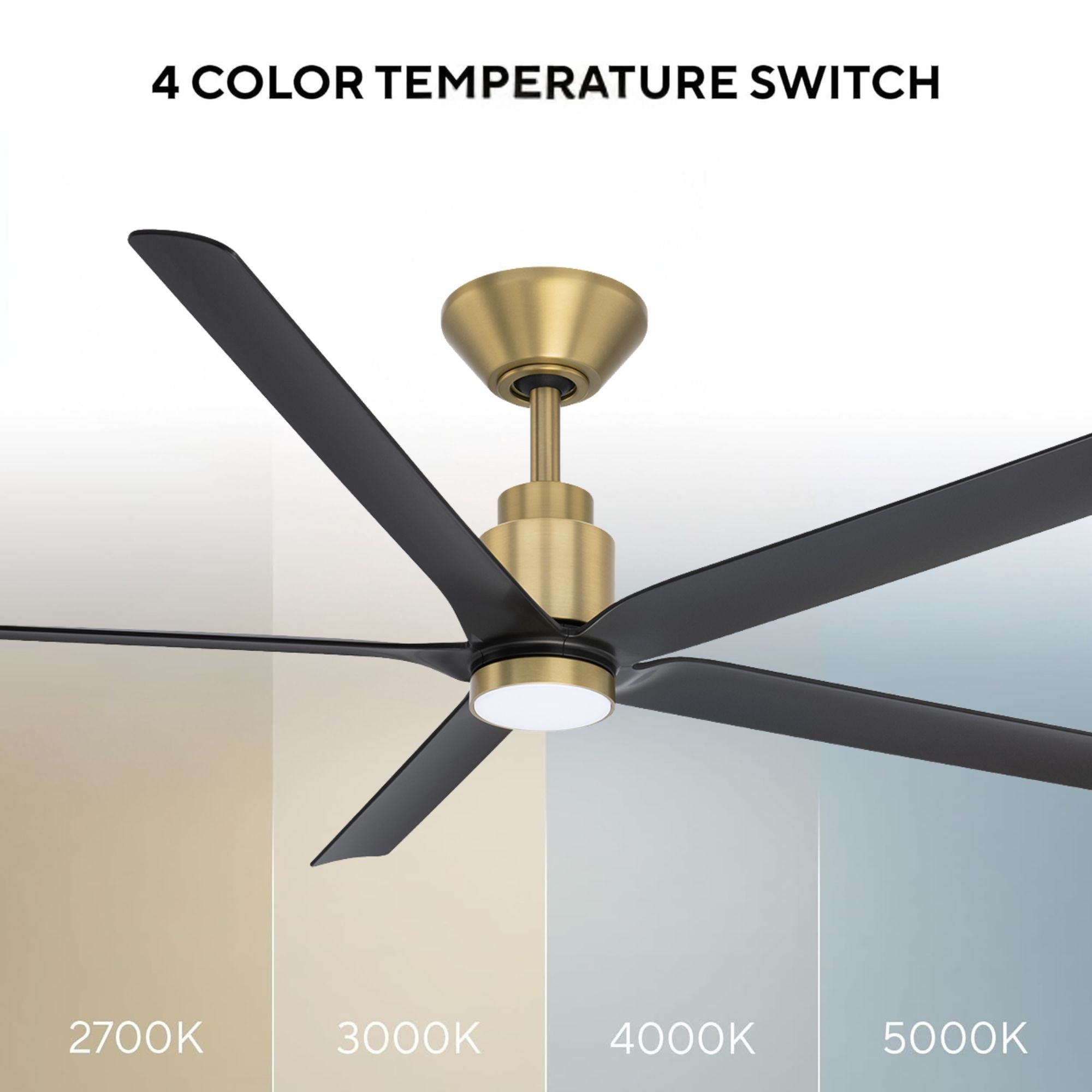 Smooth 5-Blade 56" CCT LED Smart Ceiling Fan, Soft Brass with Matte Black Blades