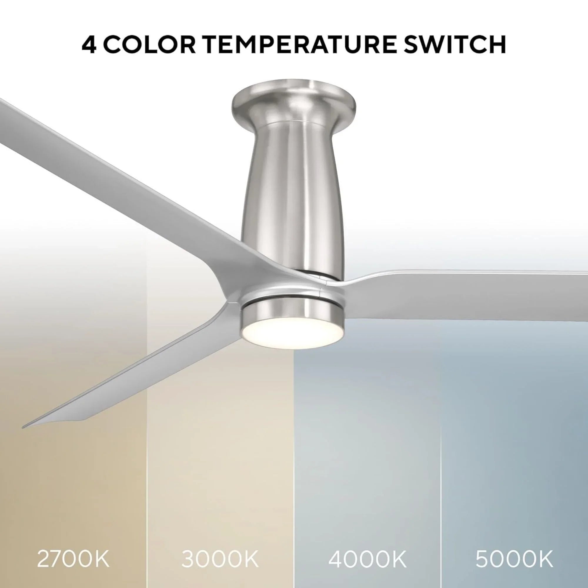 Smooth Flush 52" CCT LED Smart Ceiling Fan, Brushed Nickel with Silver Blades