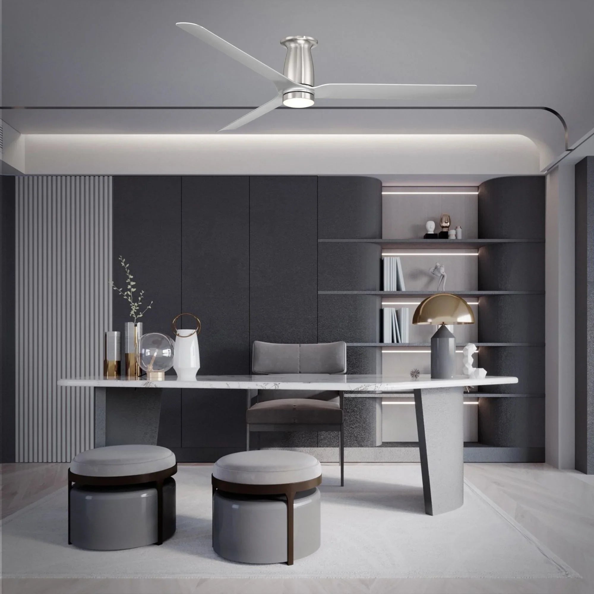 Smooth Flush 52" CCT LED Smart Ceiling Fan, Brushed Nickel with Silver Blades