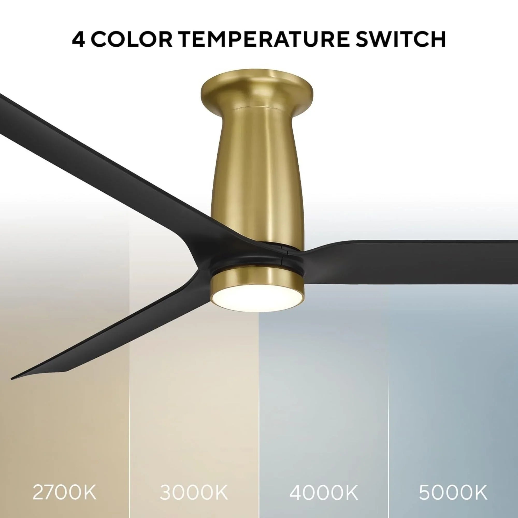 Smooth Flush 52" CCT LED Smart Ceiling Fan, Soft Brass with Matte Black Blades