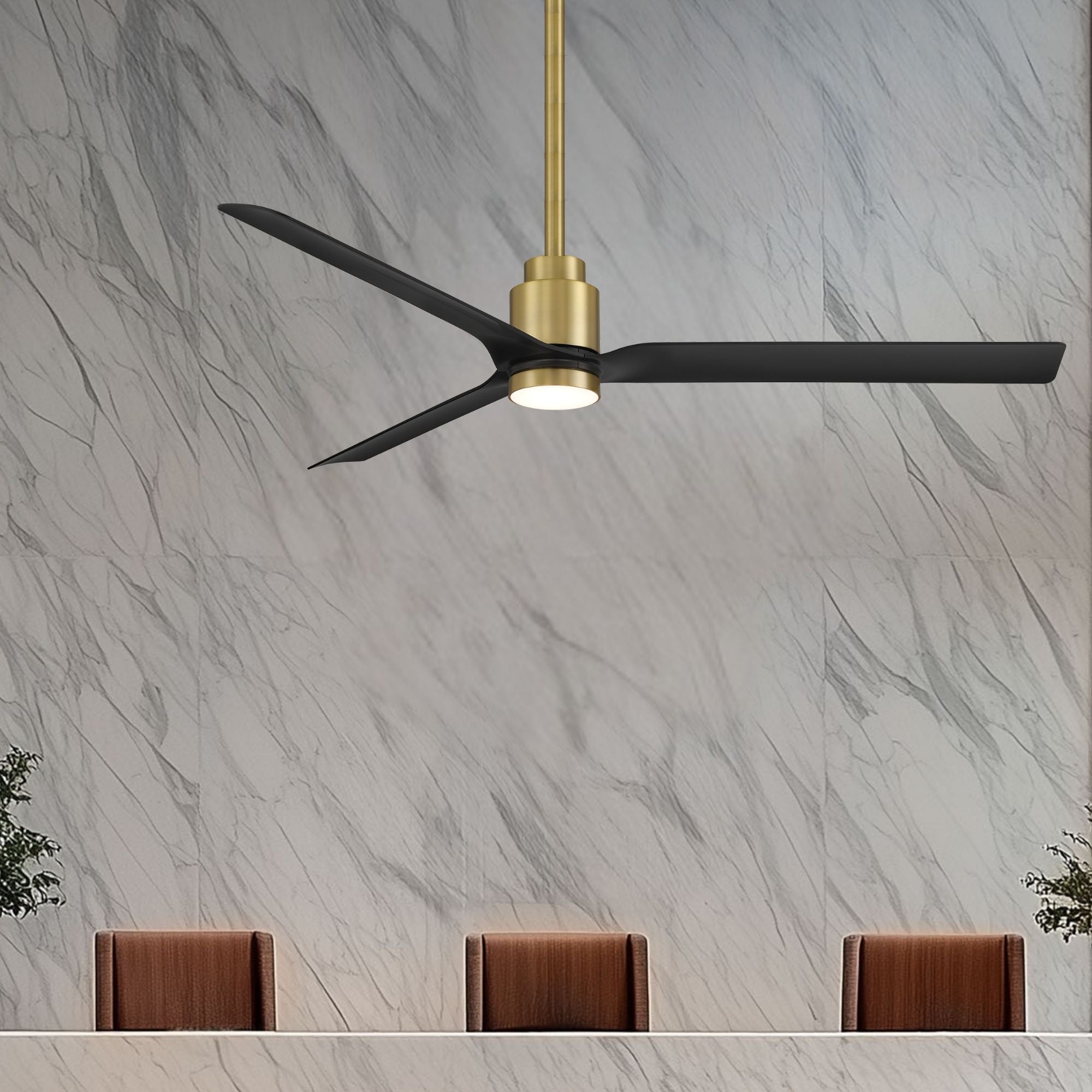 Smooth 52" CCT LED Smart Ceiling Fan, Soft Brass with Matte Black Blades