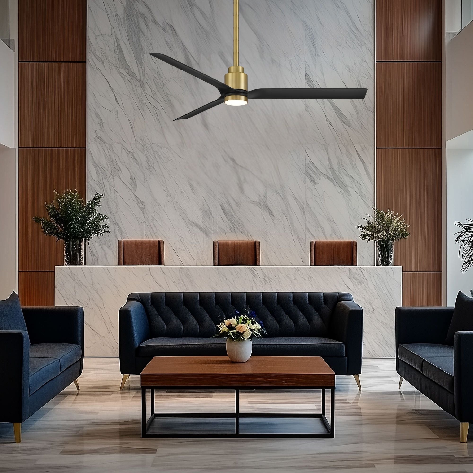 Smooth 52" CCT LED Smart Ceiling Fan, Soft Brass with Matte Black Blades