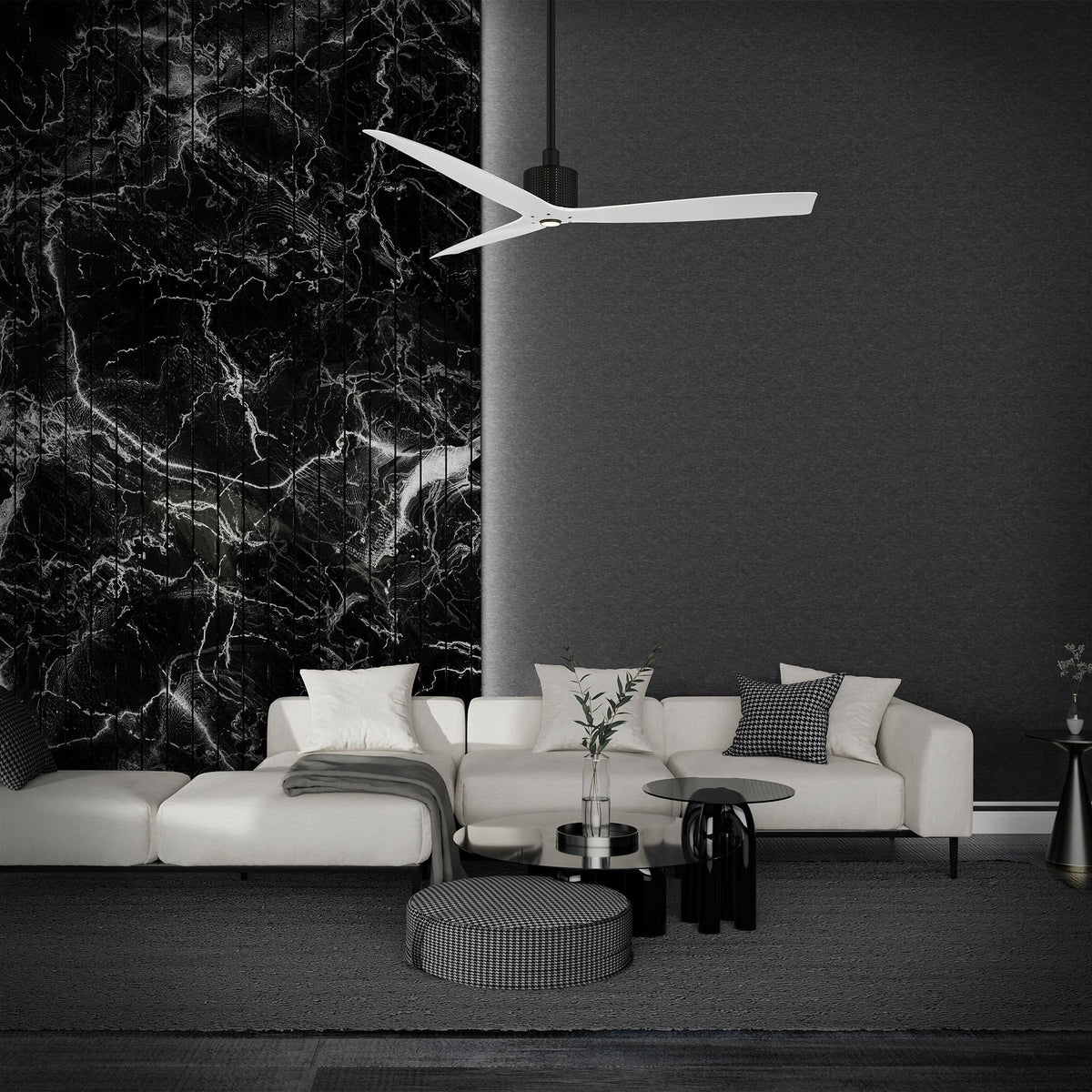 Spinster 60" Black & White Wet Rated Smart LED Ceiling Fan