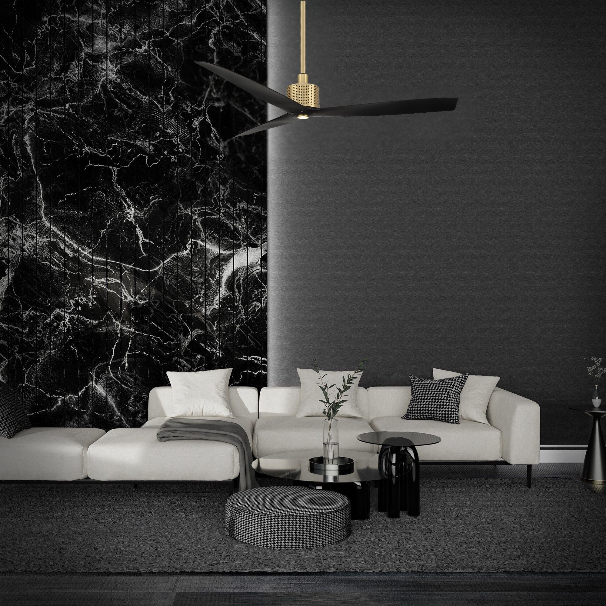 Spinster 60" Brass & Black Wet Rated Smart LED Ceiling Fan