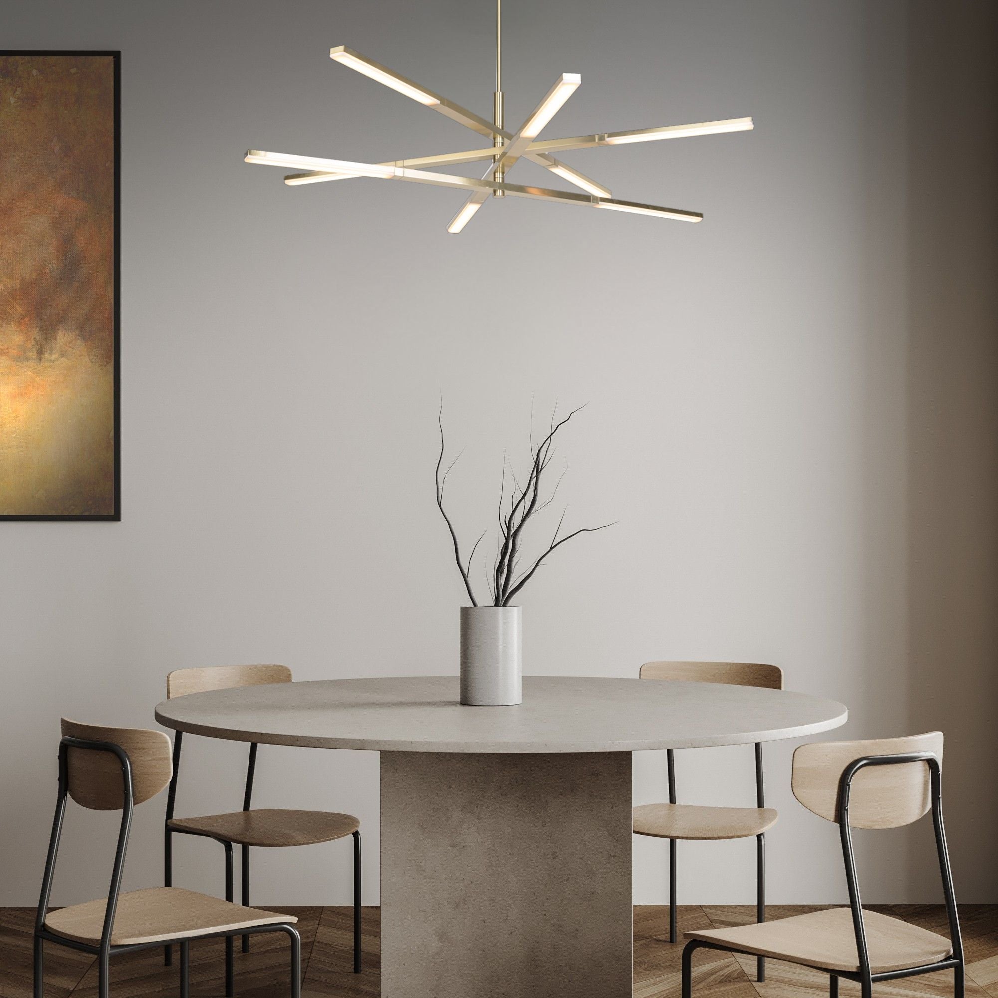 Stacked 48" LED Chandelier, Brushed Brass Finish