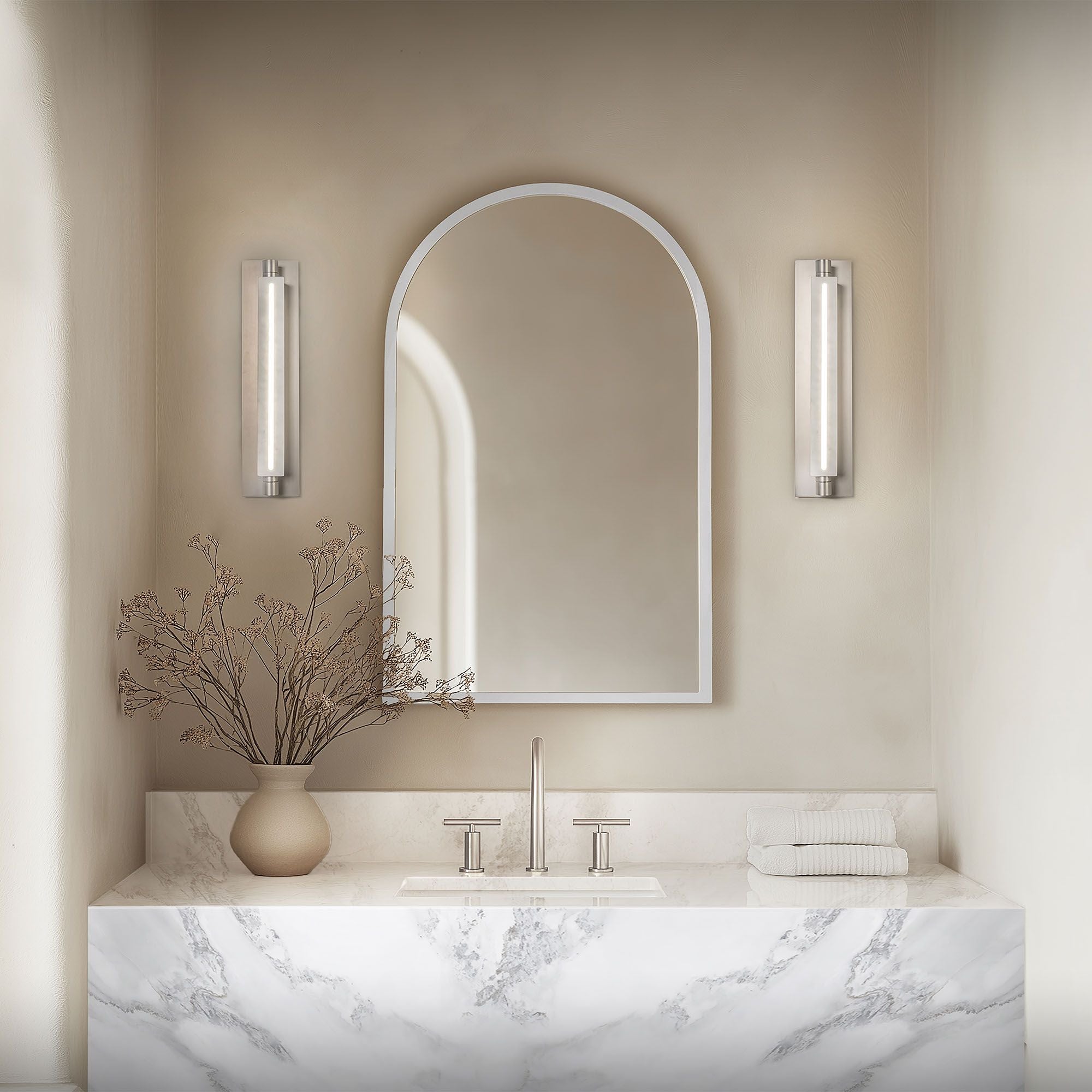 Stanchion 24" LED Wall Sconce, White Marble & Brushed Nickel Finish
