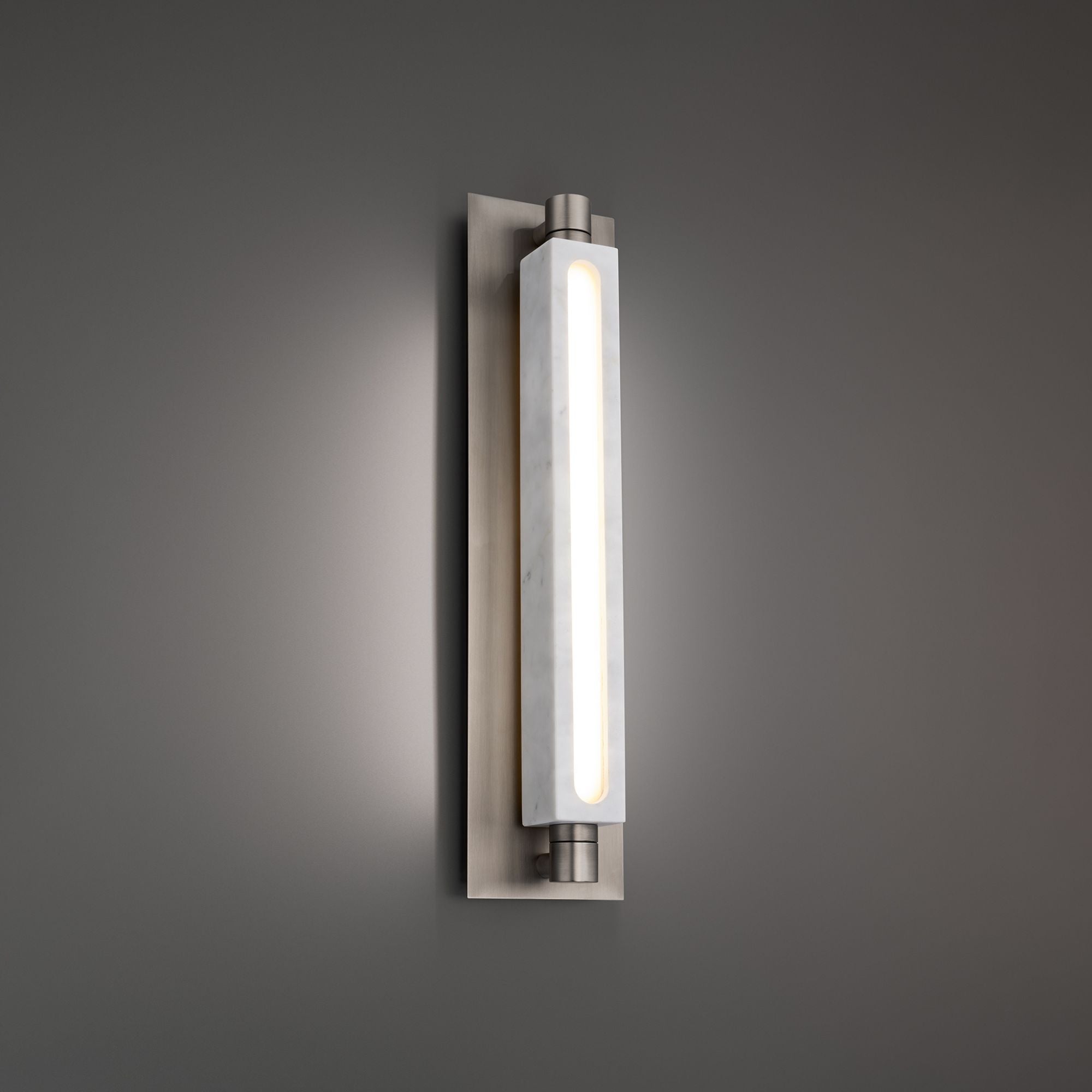 Stanchion 24" LED Wall Sconce, White Marble & Brushed Nickel Finish
