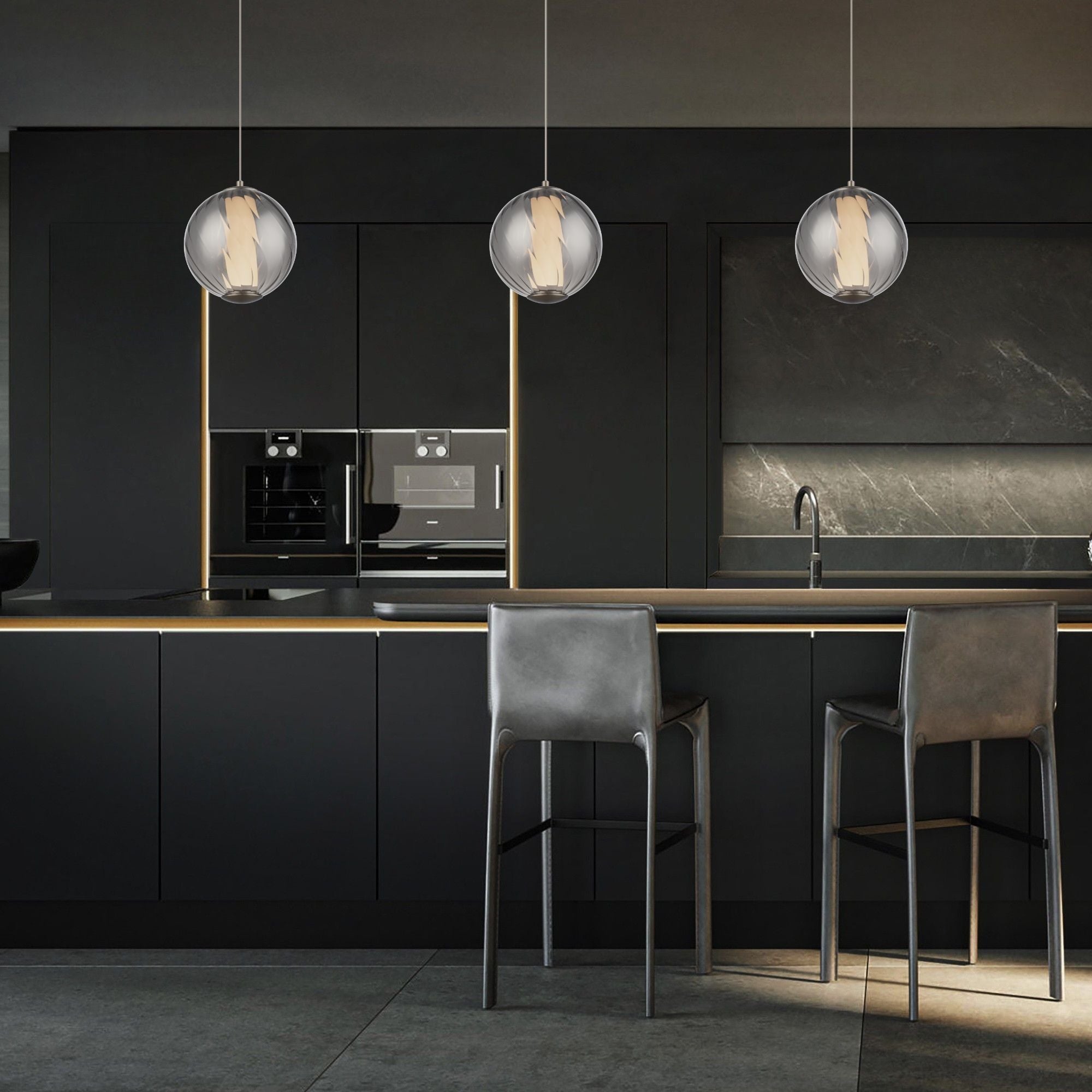 Swirly 7" LED Mini Pendant, 3500K, Smoke Glass, Brushed Nickel Finish